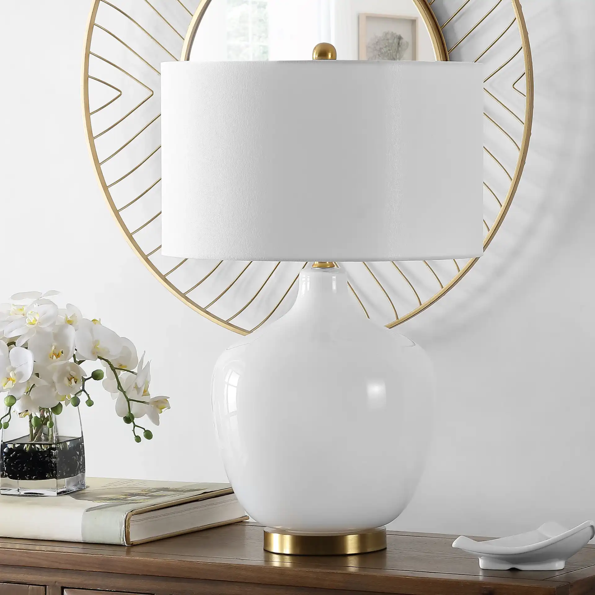 Eugenie Table Lamp in Antique White in a styled room