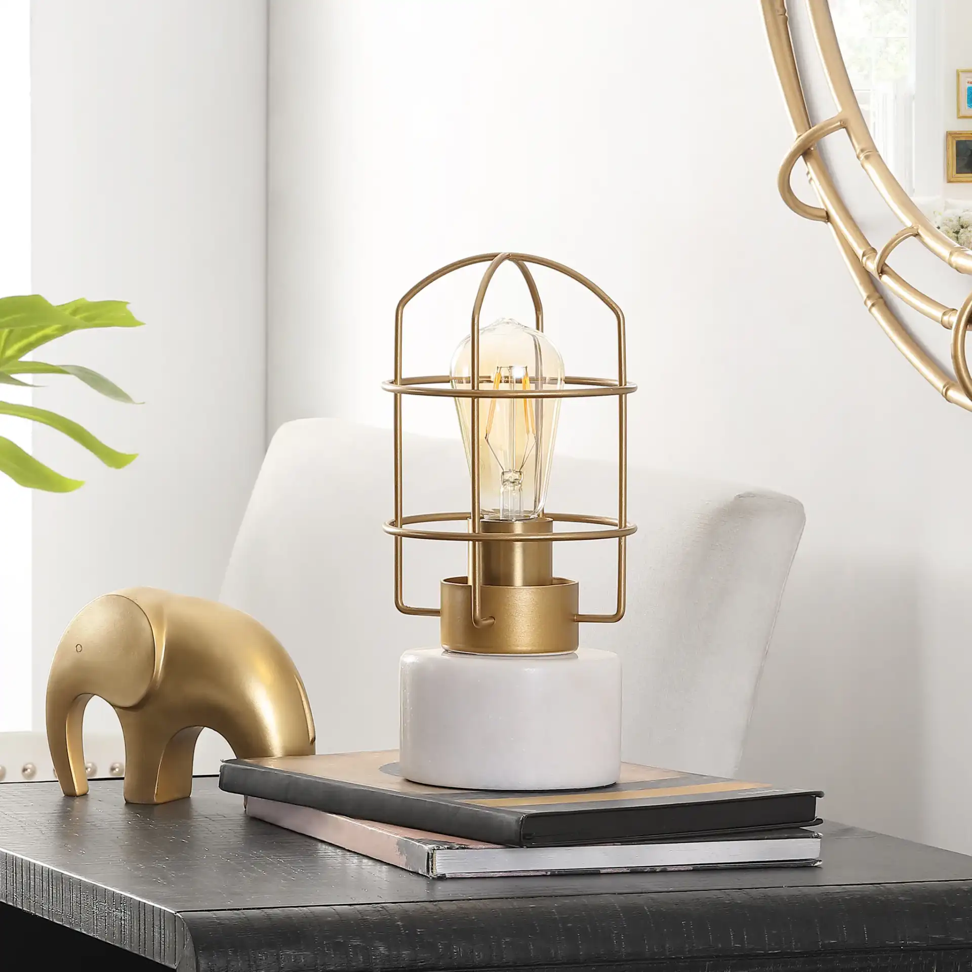 Sadaf Table Lamp in Brass / White in a styled room