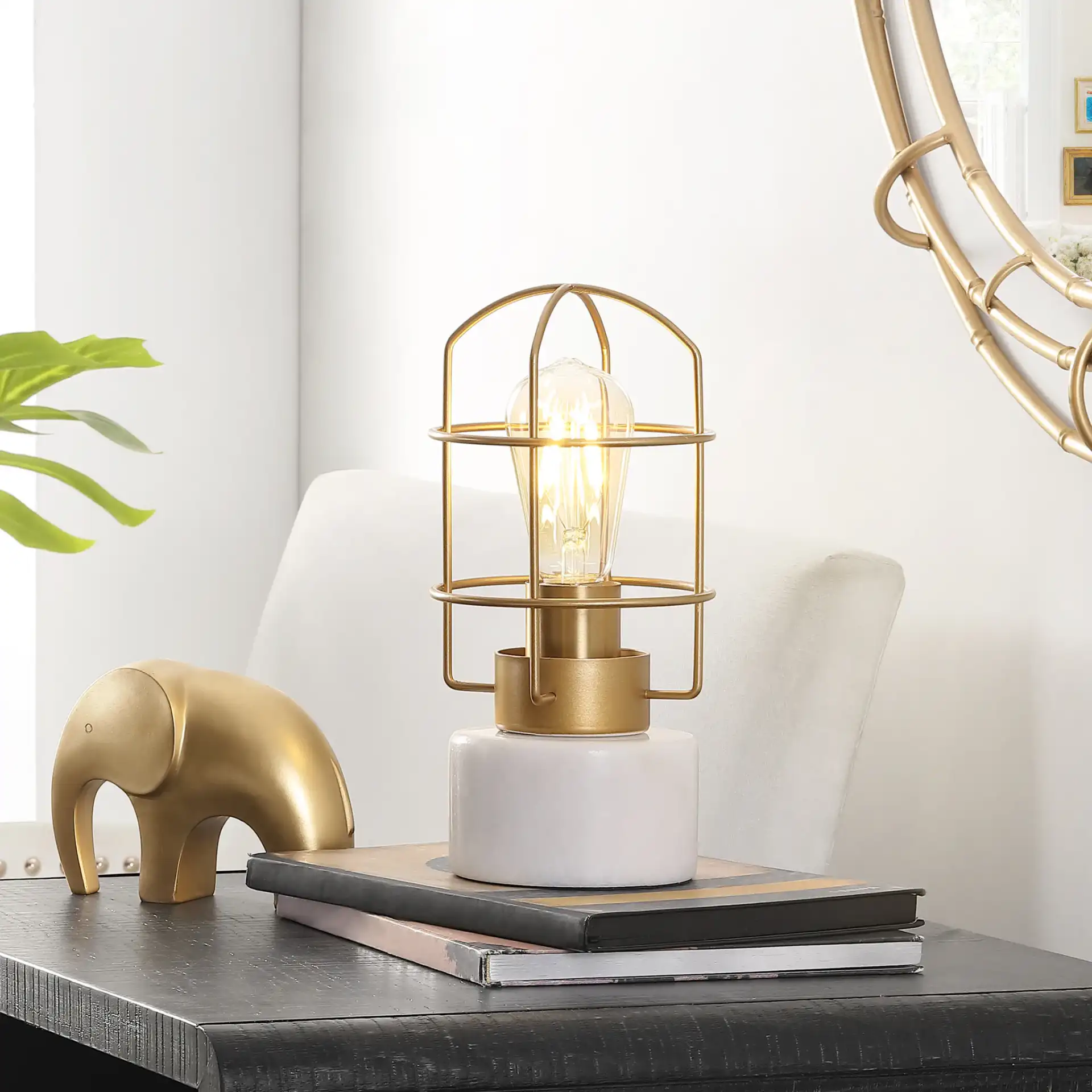Sadaf Table Lamp in Brass / White in a styled room