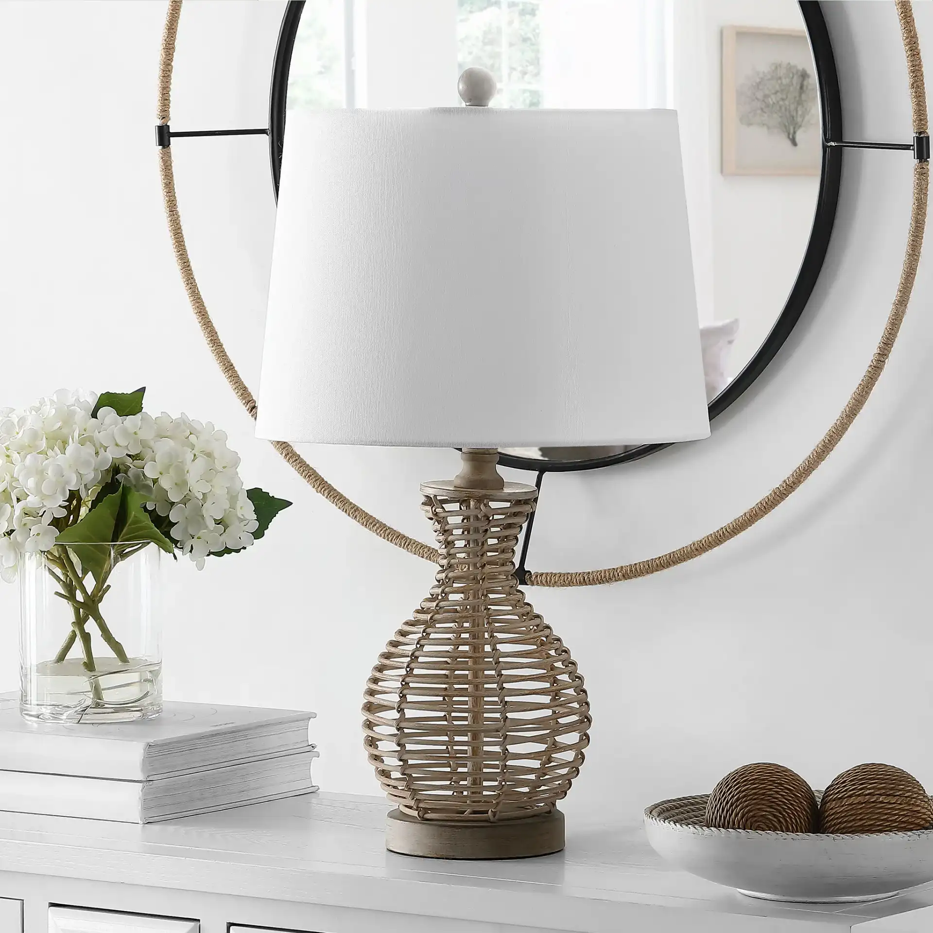 Flora Table Lamp in Natural in a styled room