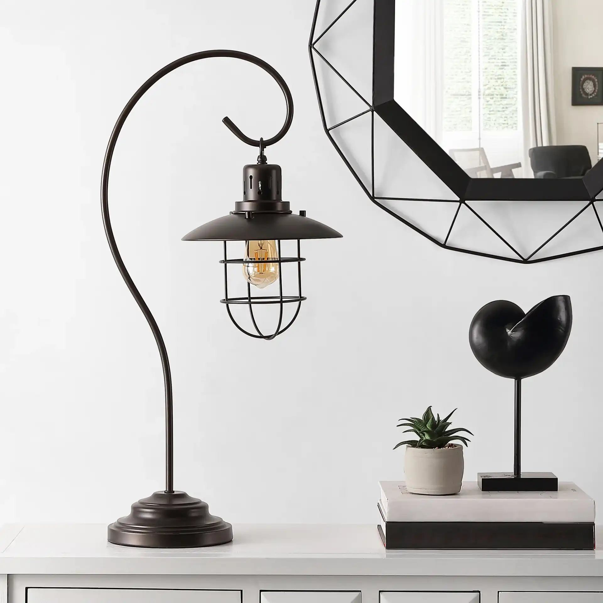 Nora Table Lamp in Black in a styled room