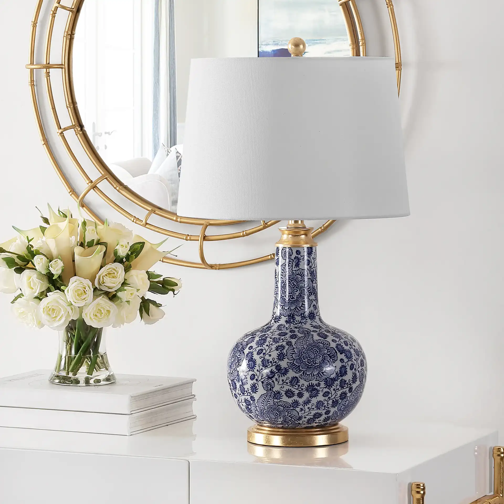 Leia Table Lamp in Blue in a styled room