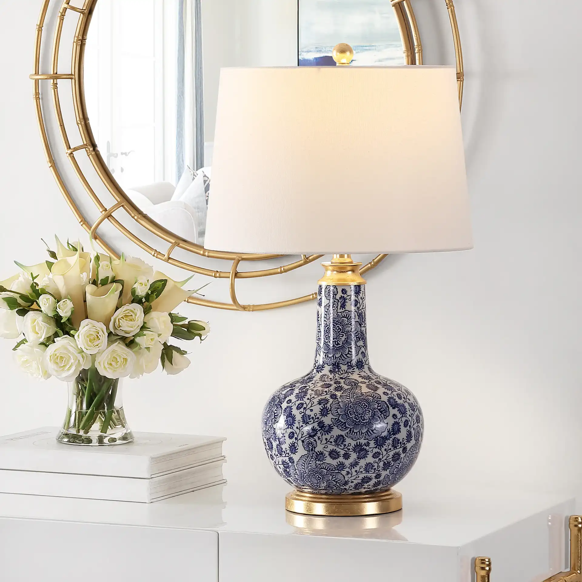 Leia Table Lamp in Blue in a styled room