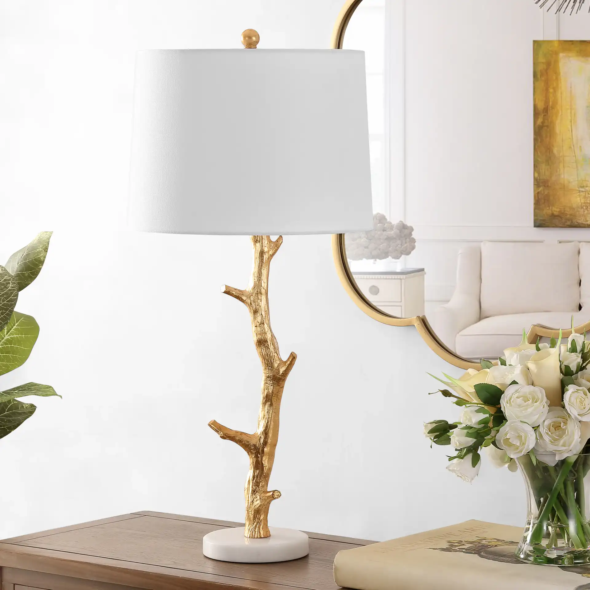 Olenna Table Lamp in Gold Leaf in a styled room