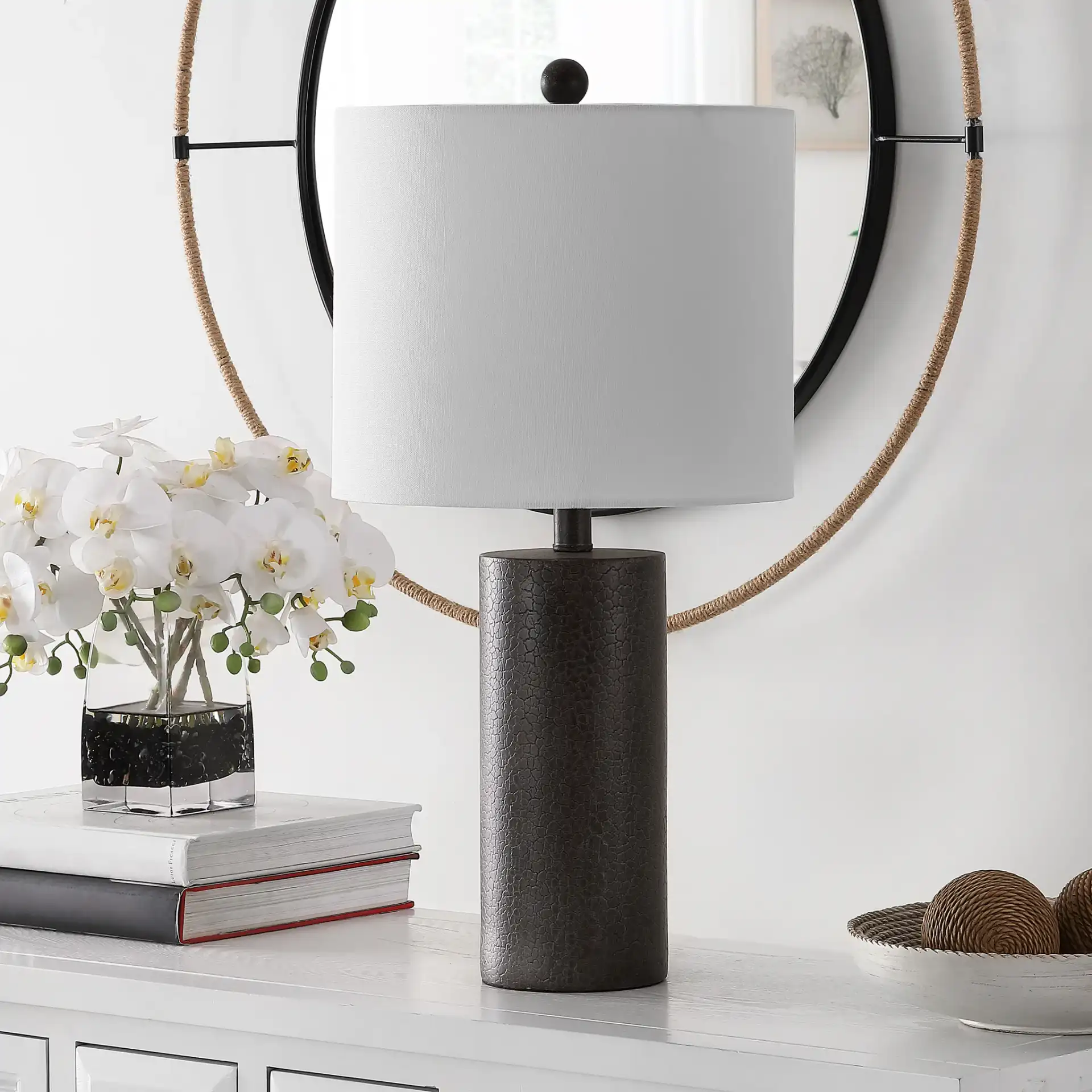 Nori Table Lamp in Dark Gray in a styled room
