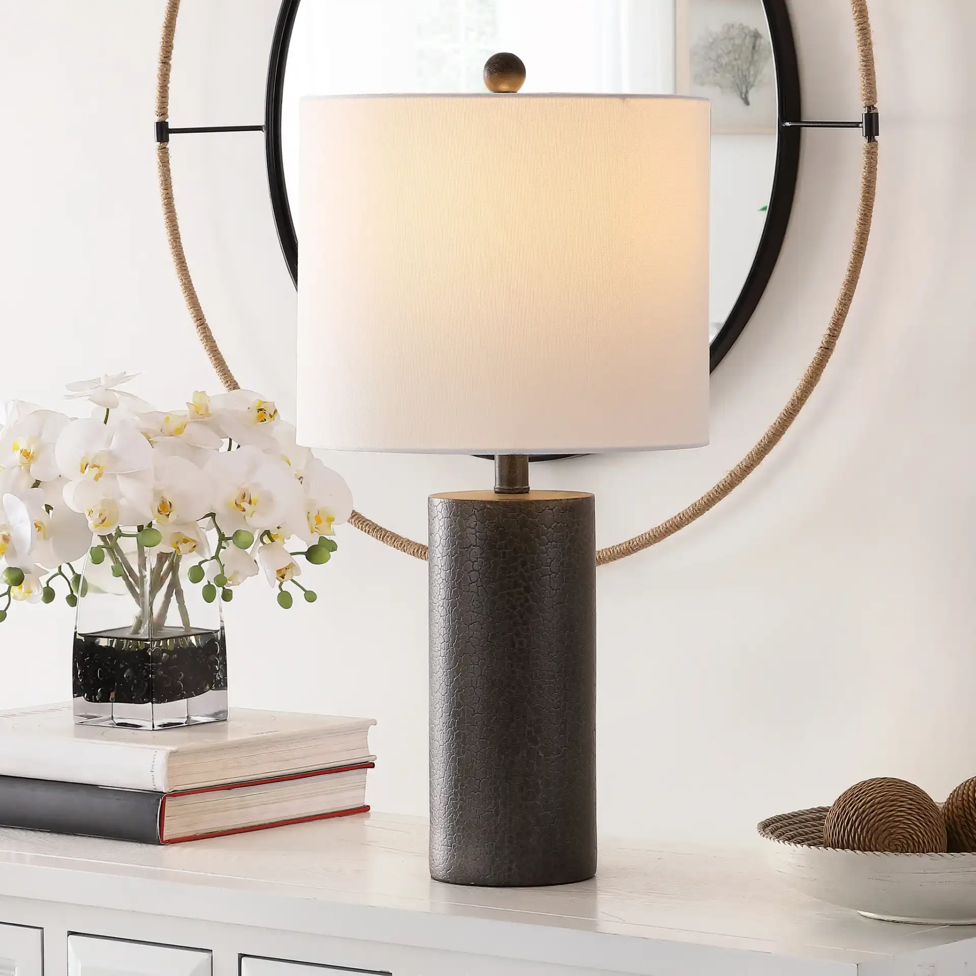 Nori Table Lamp in Dark Gray in a styled room