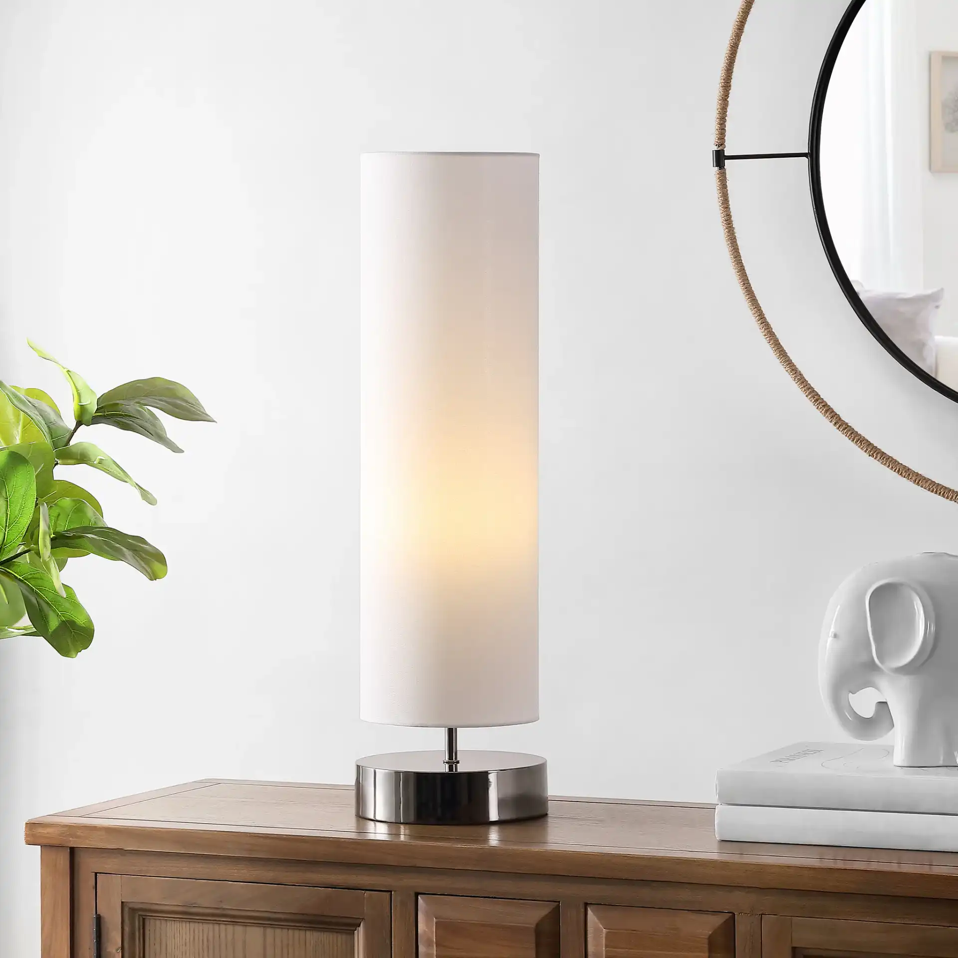 Wick Table Lamp in Nickel in a styled room