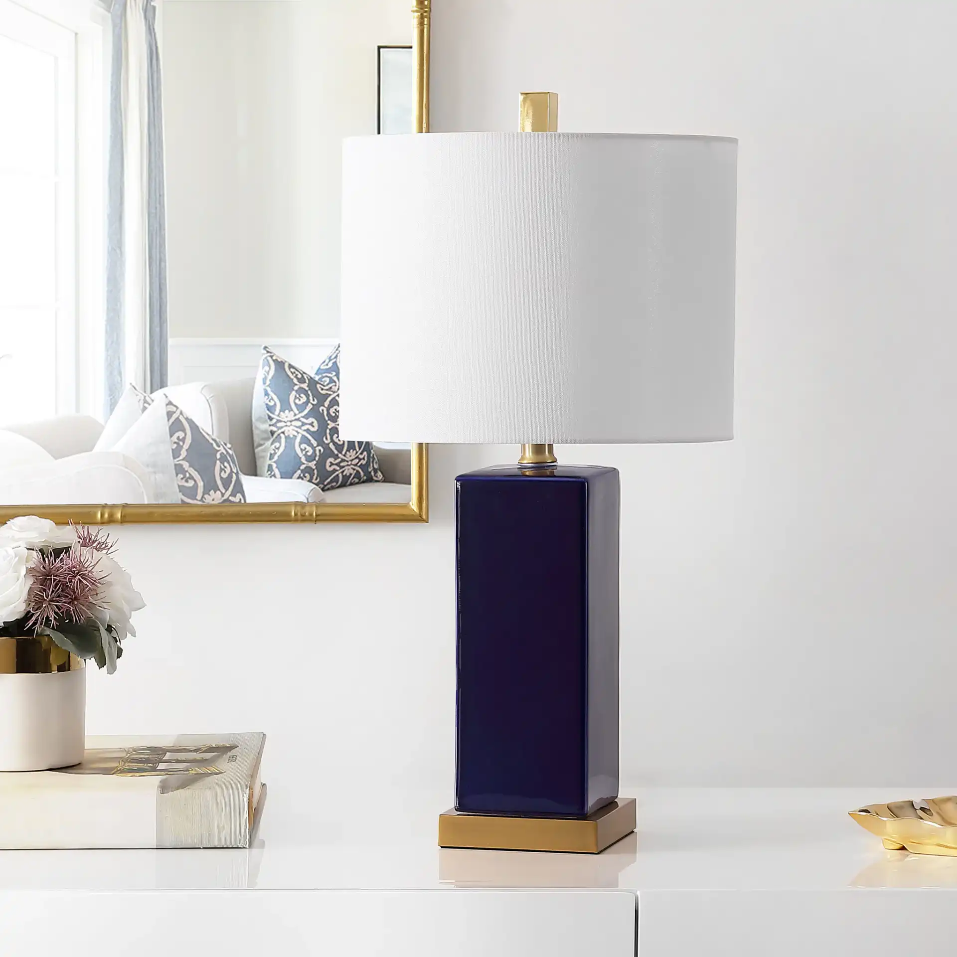 Wendi Table Lamp in Navy Blue in a styled room