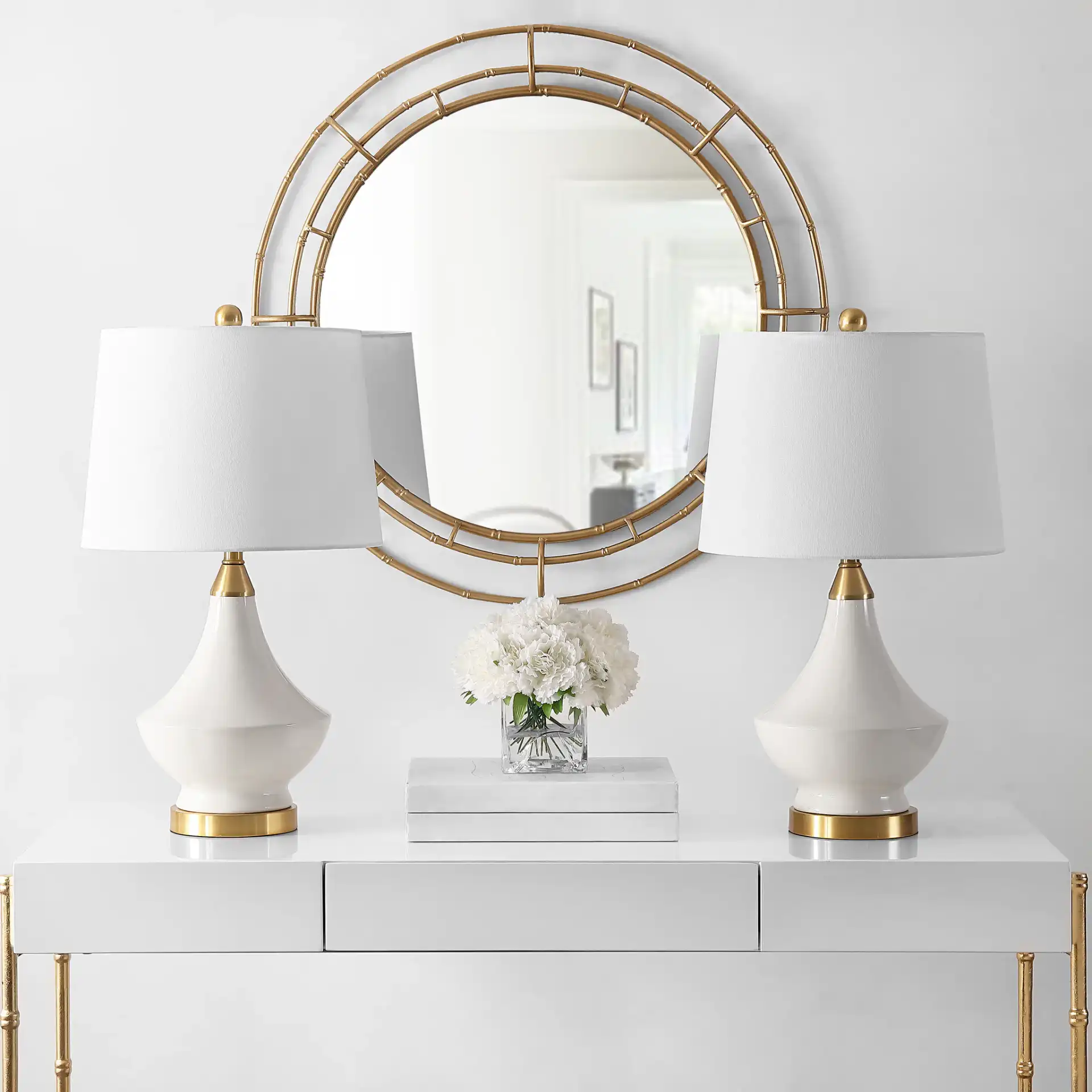 Marlowe Table Lamp (Set Of 2) in White in a styled room