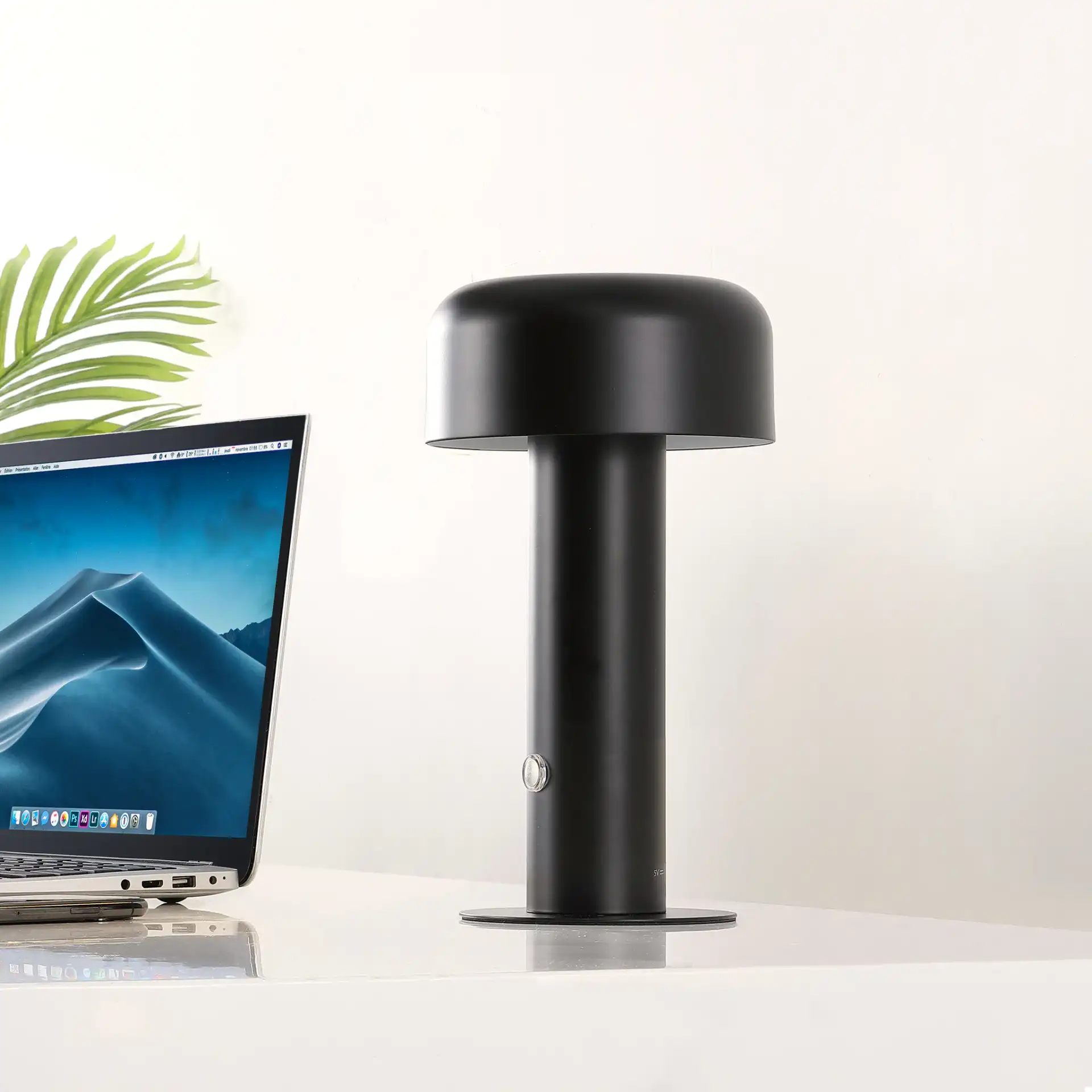 Mayella Rechargeable Led Table Lamp in Black in a styled room