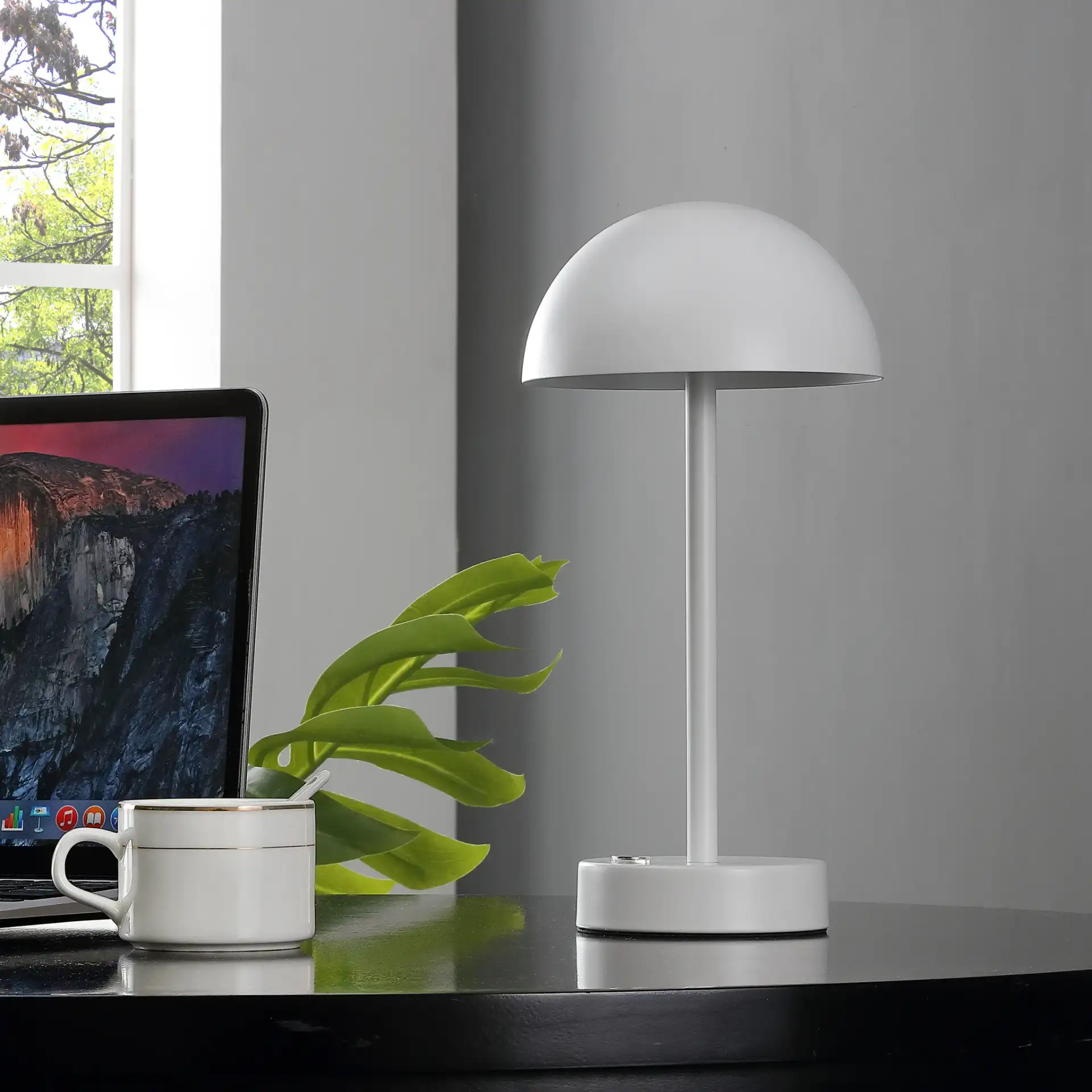 Helene Rechargeable Led Table Lamp in White in a styled room