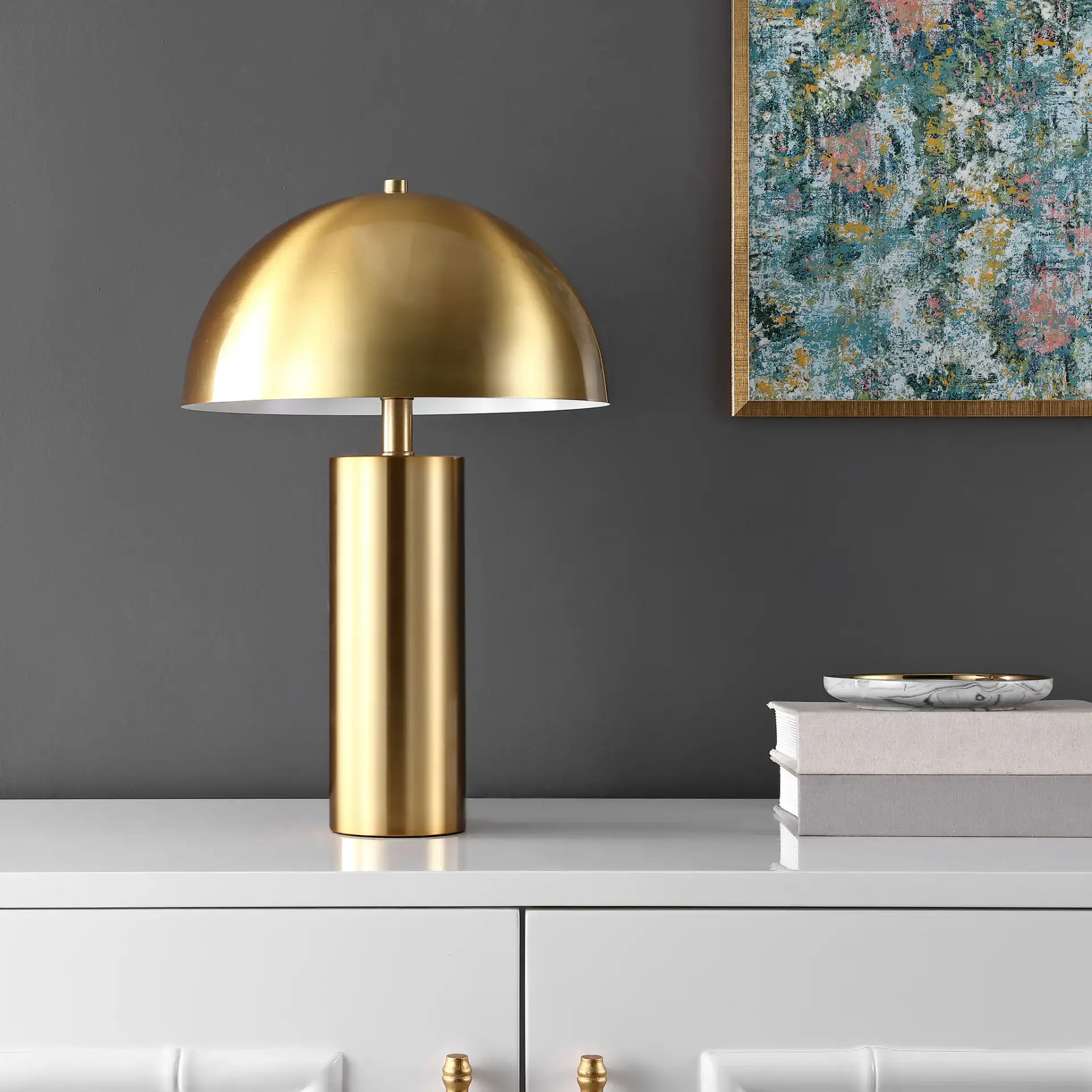 Iria Table Lamp in Gold in a styled room