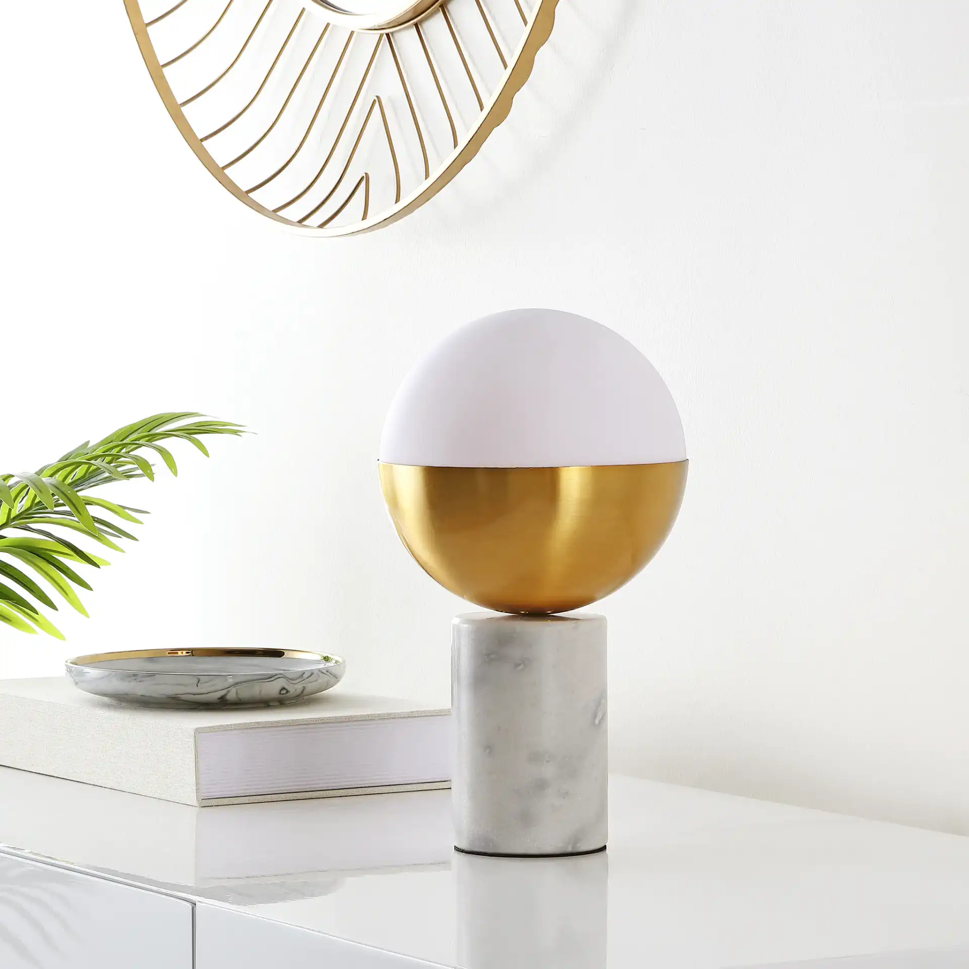 Evolet Table Lamp in Gold / White in a styled room