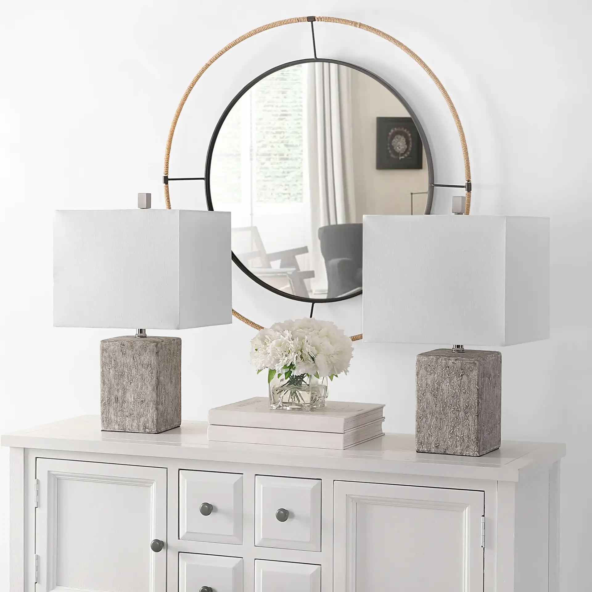Jaxon Table Lamp (Set Of 2) in Gray in a styled room