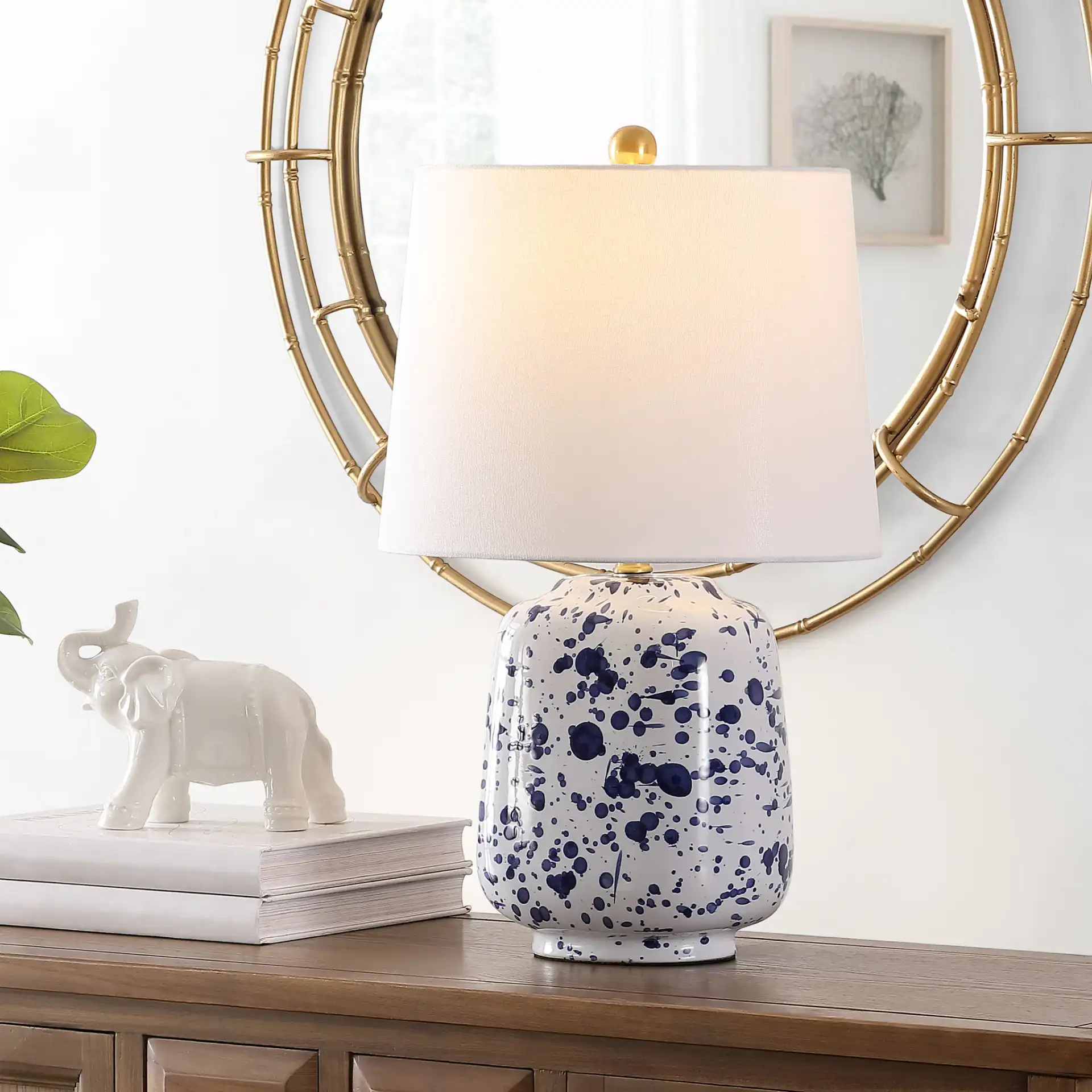 Greyon Table Lamp in Navy Blue in a styled room