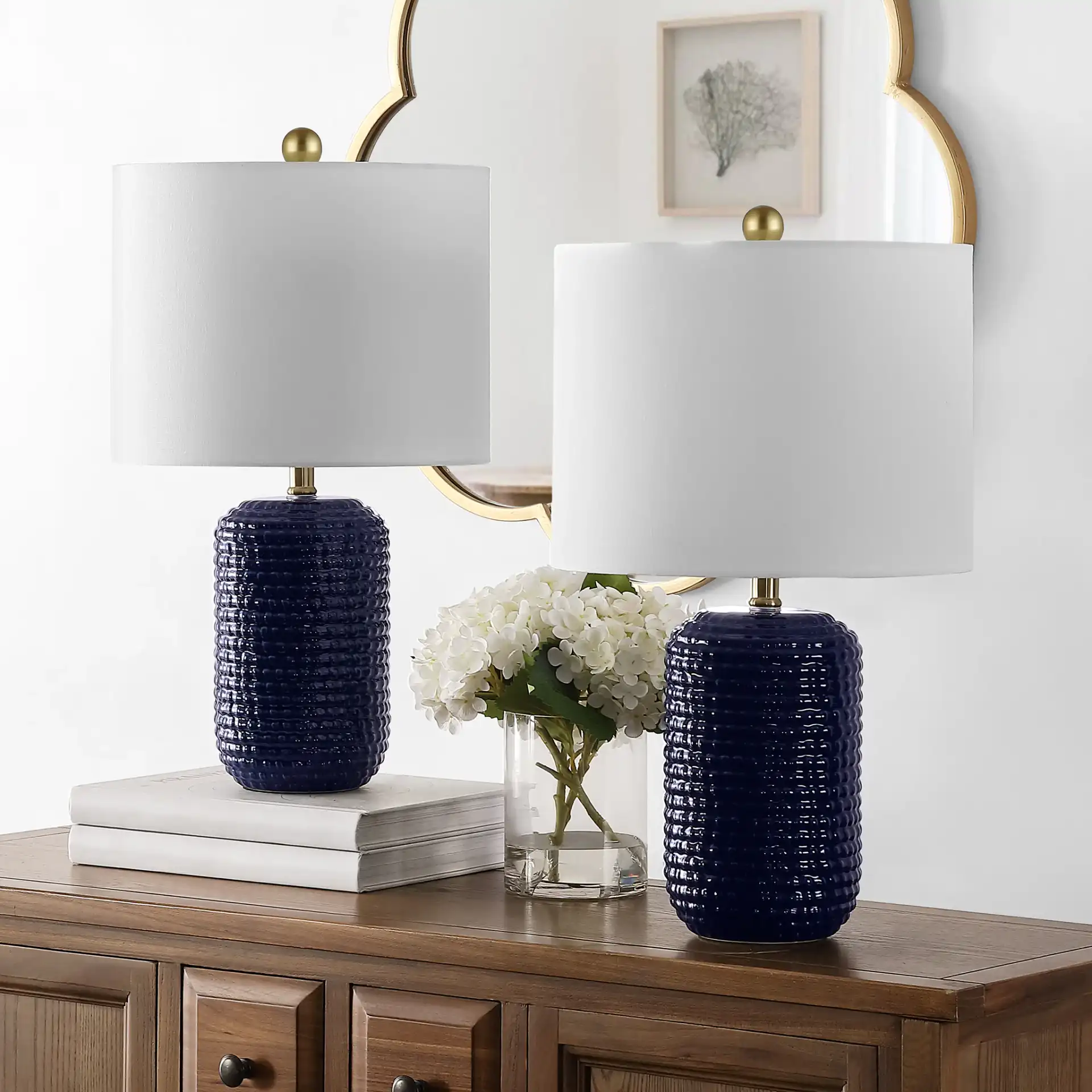 Jace Table Lamp (Set Of 2) in Navy Blue in a styled room