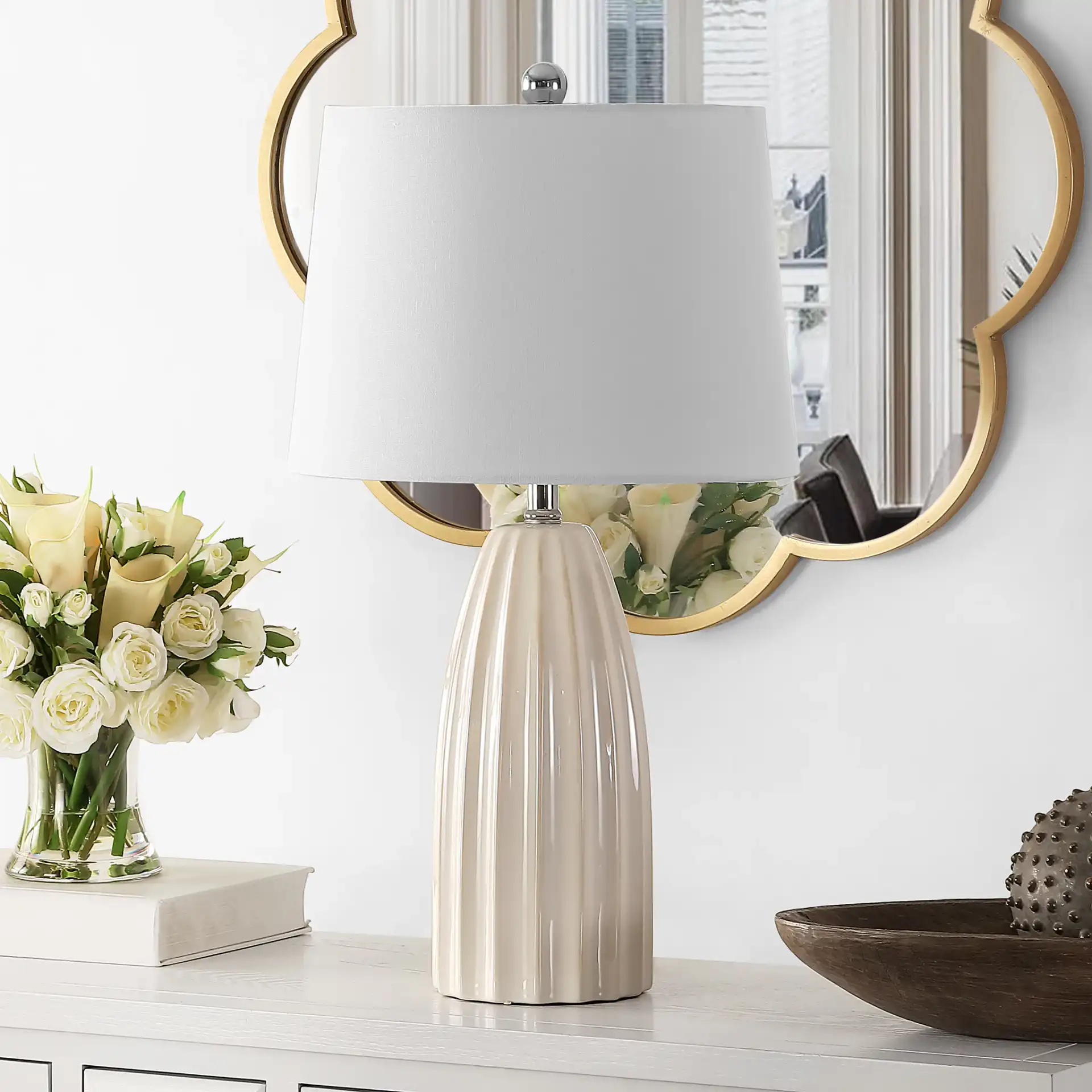 Kayden Table Lamp in Ivory in a styled room