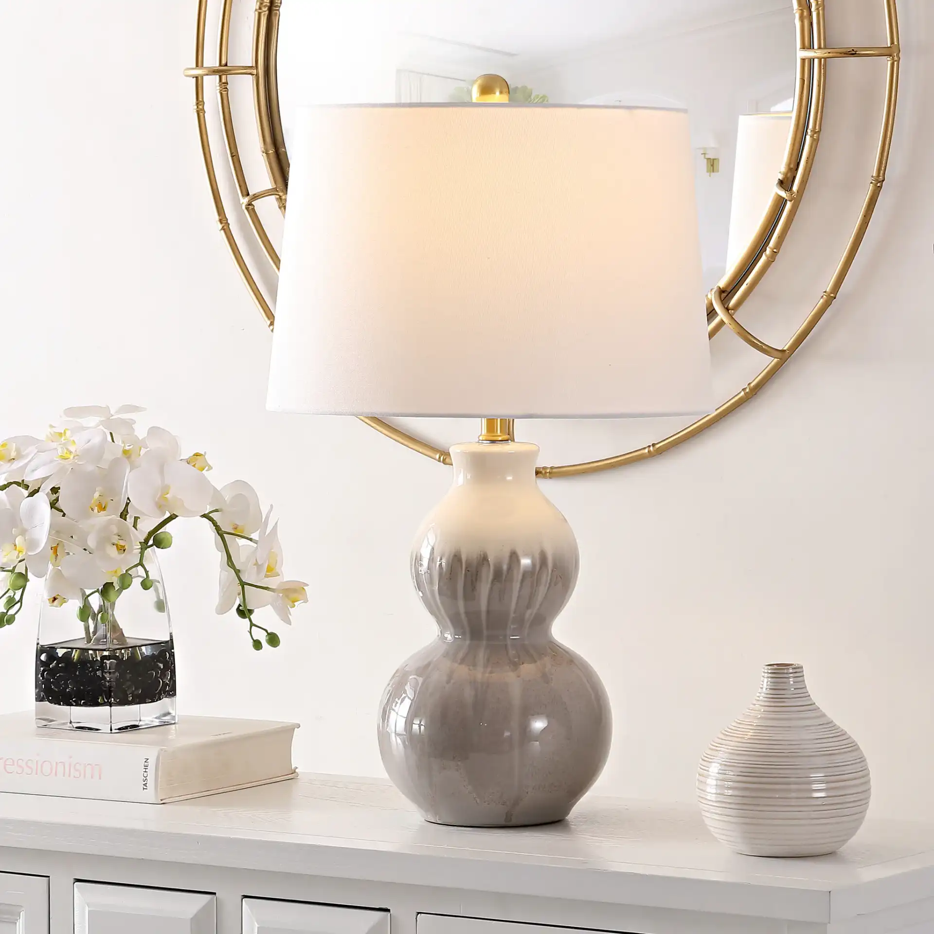 Kenzo Table Lamp in Ivory / Gray in a styled room