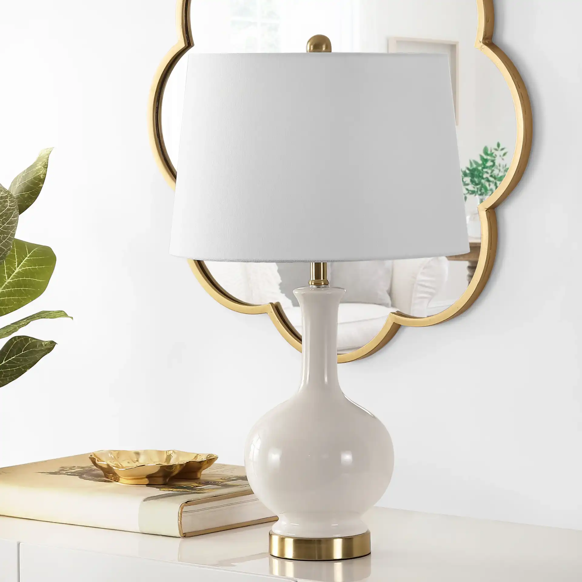 Bowie Table Lamp in Cream in a styled room