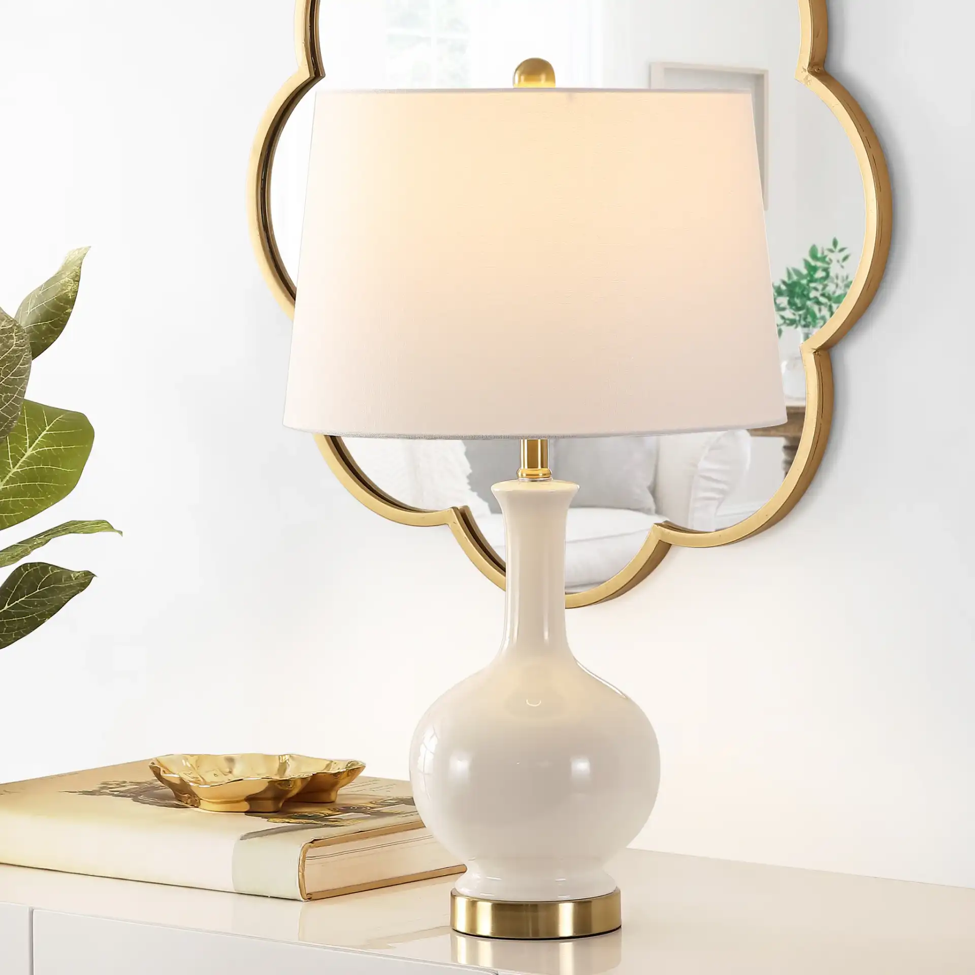 Bowie Table Lamp in Cream in a styled room