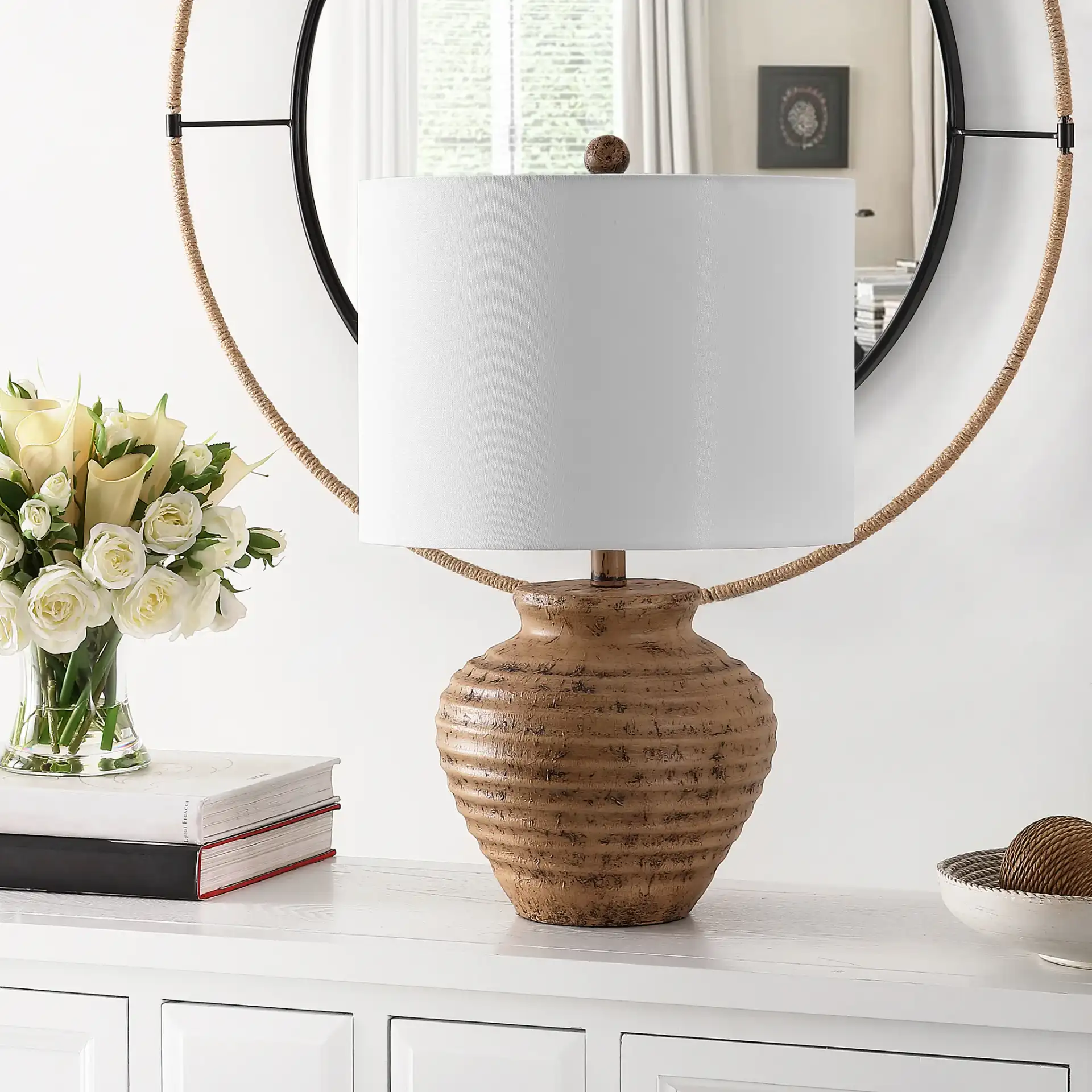 Kamryn Table Lamp in Brown in a styled room
