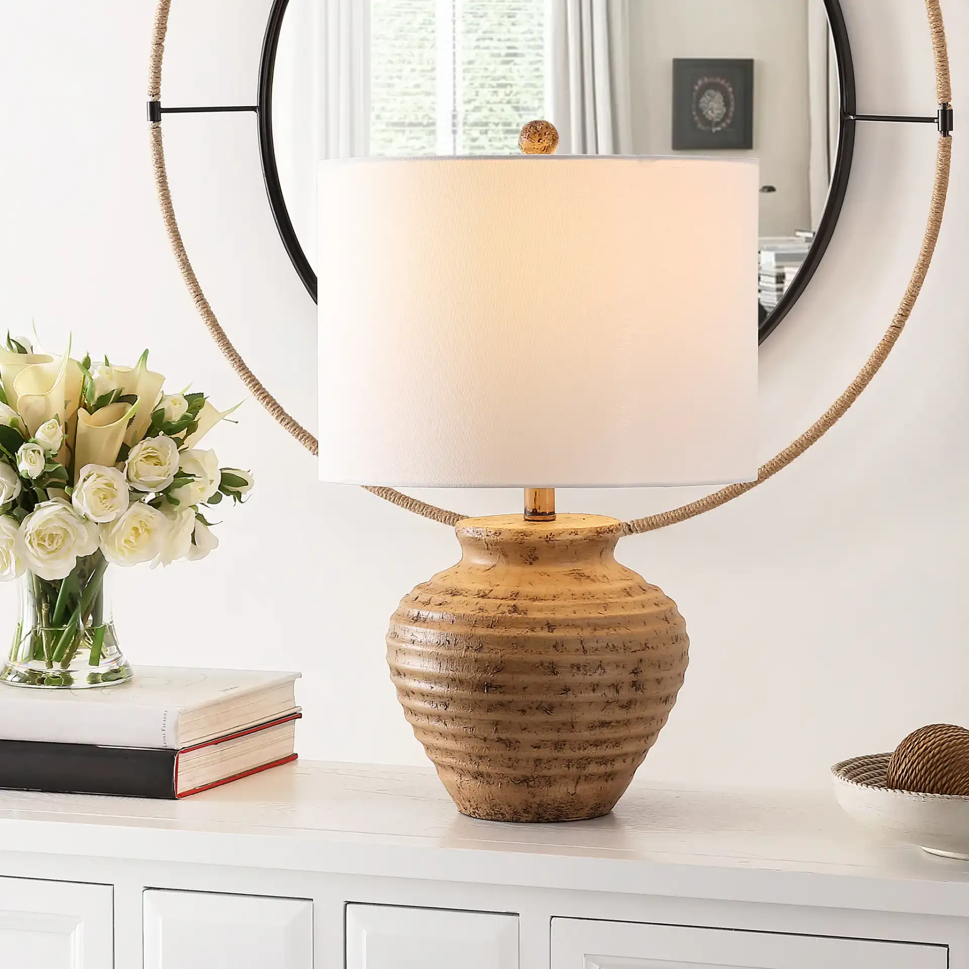 Kamryn Table Lamp in Brown in a styled room