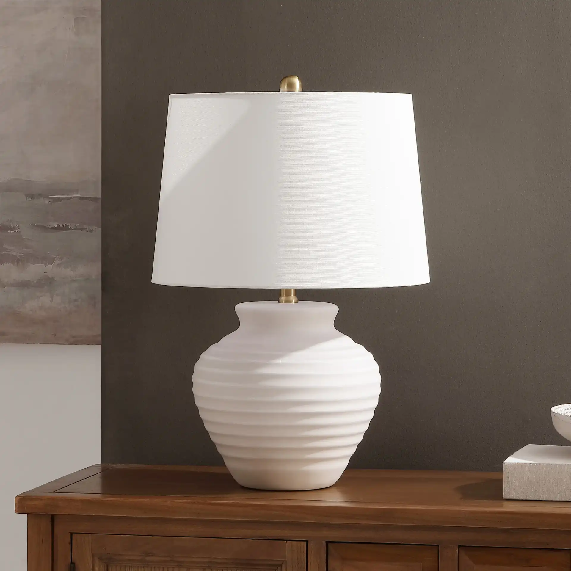 Ledger Table Lamp in Bone in a styled room