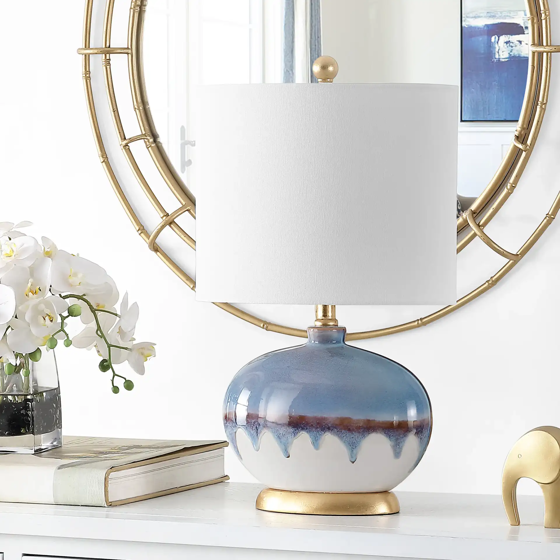 Koa Table Lamp in Blue in a styled room