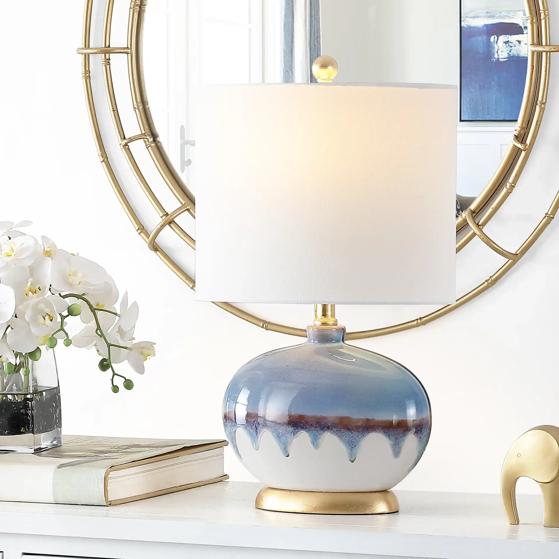 Koa Table Lamp in Blue in a styled room