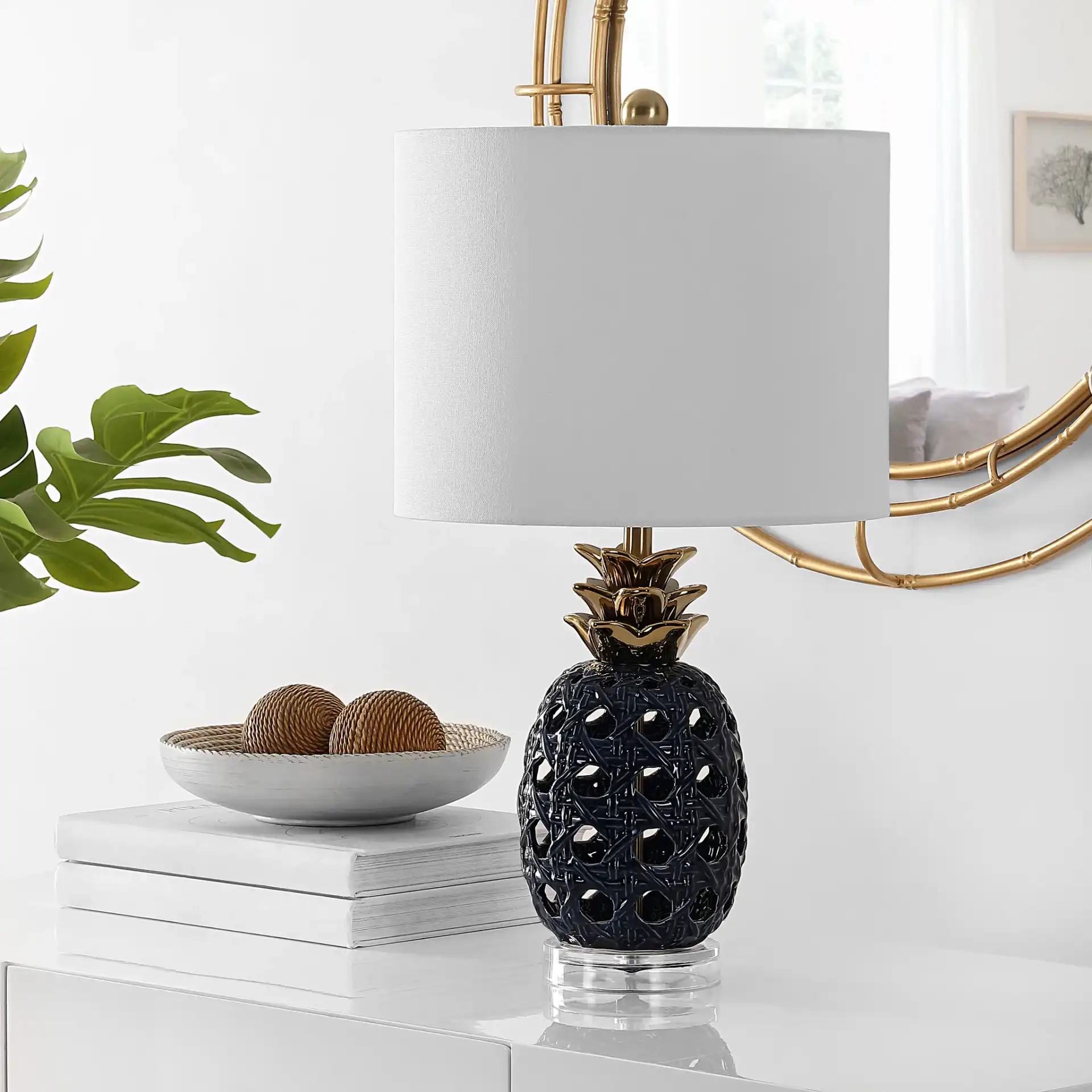 Sonny Table Lamp in White in a styled room