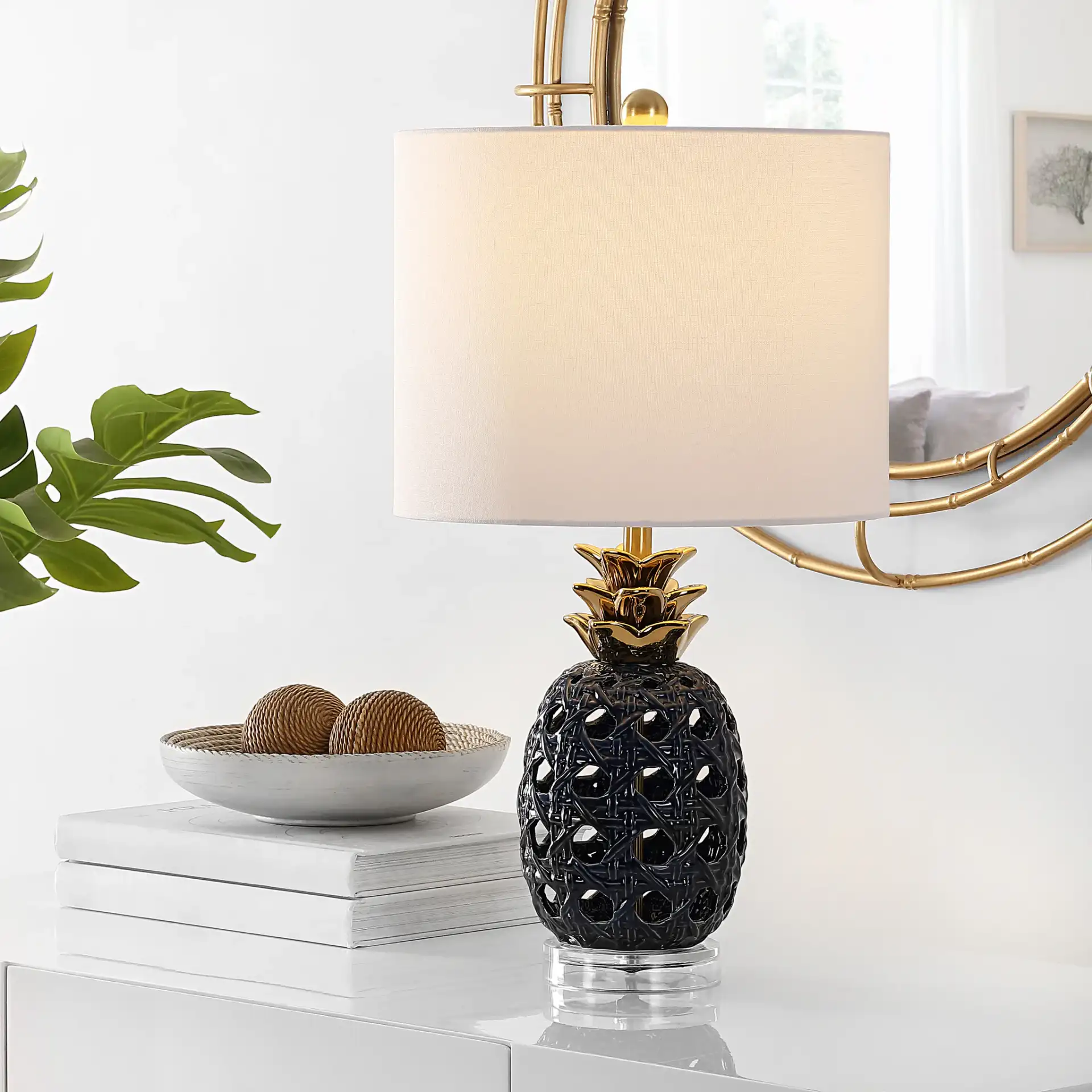 Sonny Table Lamp in White in a styled room