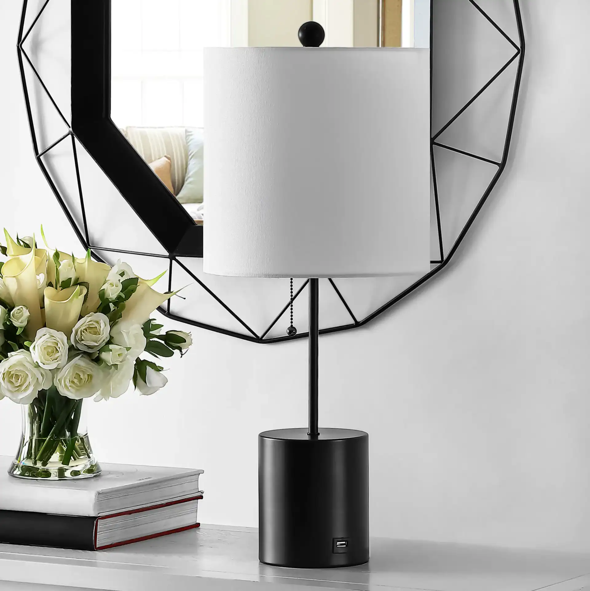 Dalra Table Lamp With Usb in Black in a styled room