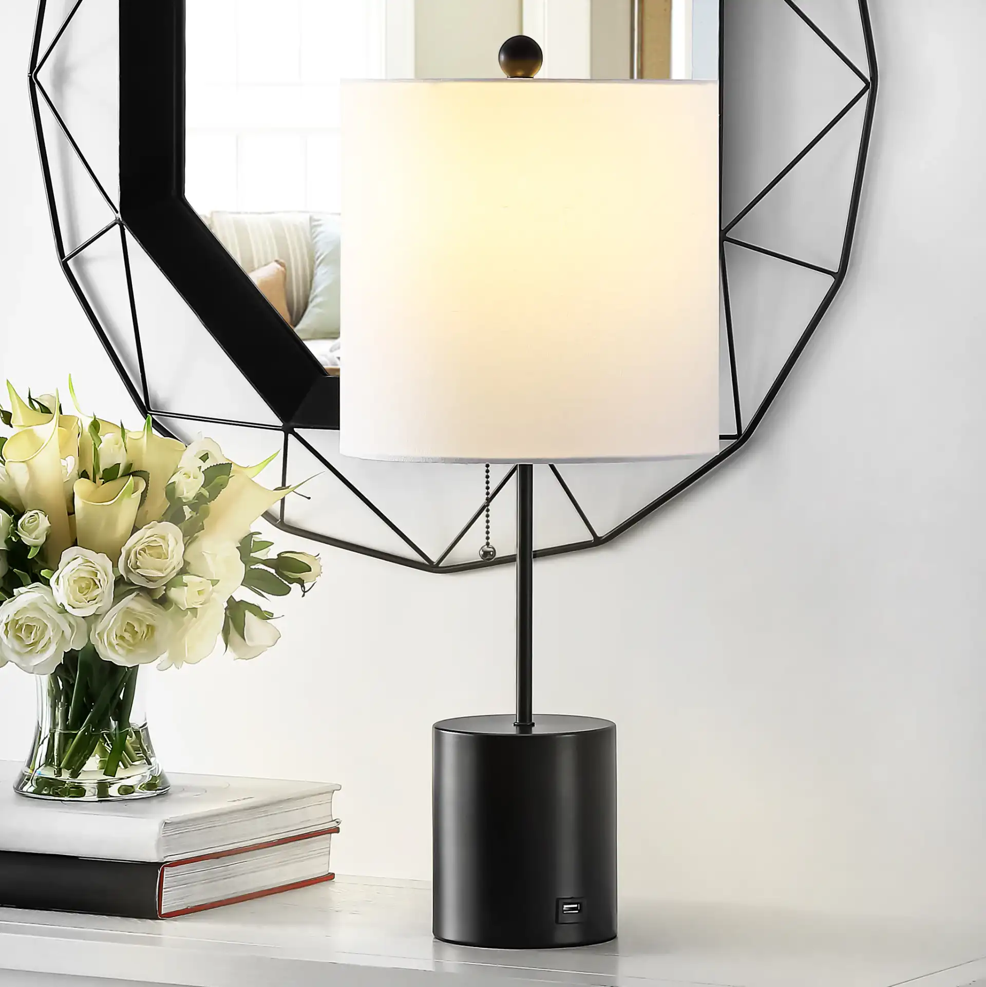 Dalra Table Lamp With Usb in Black in a styled room