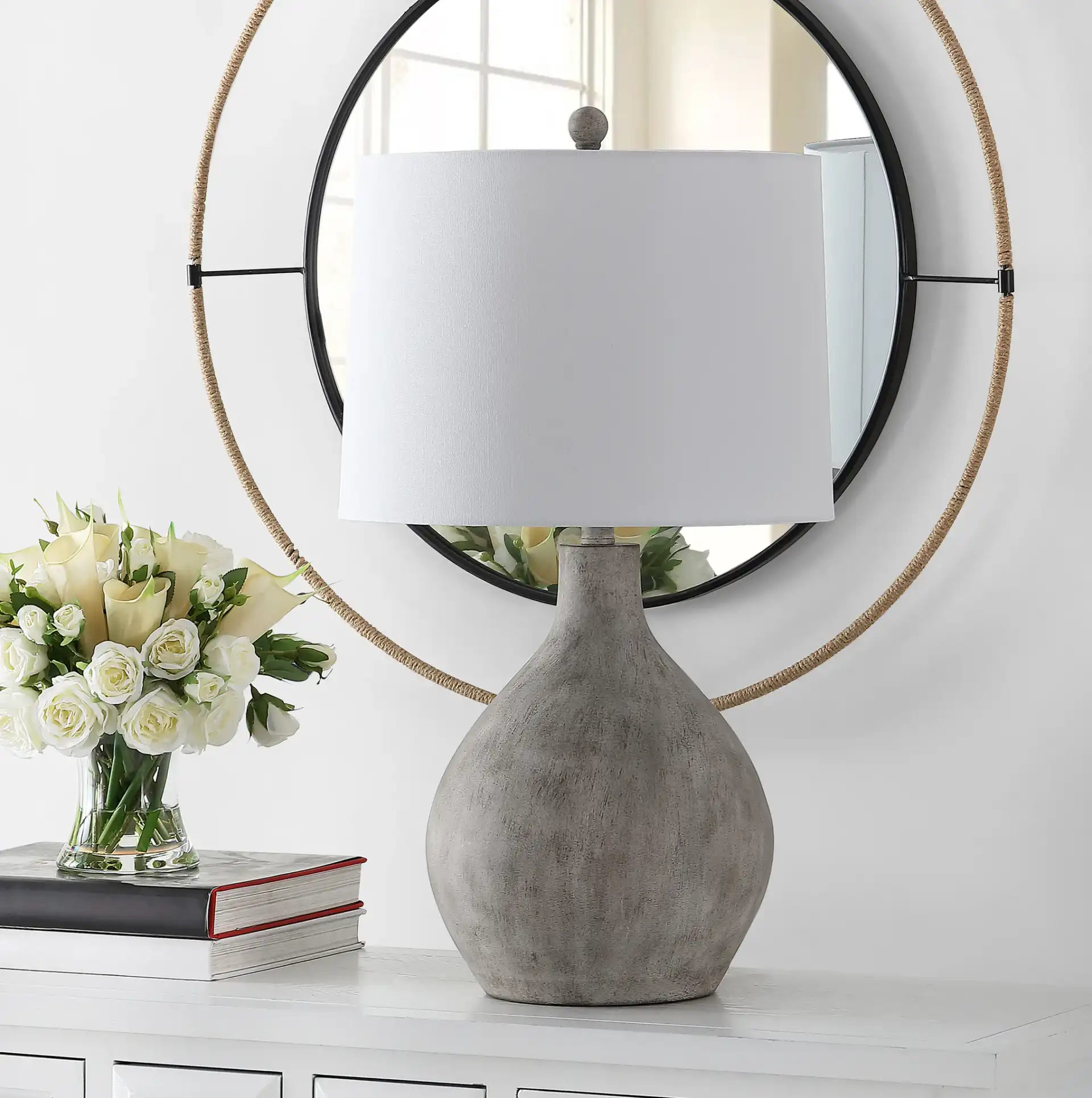 Tolen Table Lamp in Gray in a styled room
