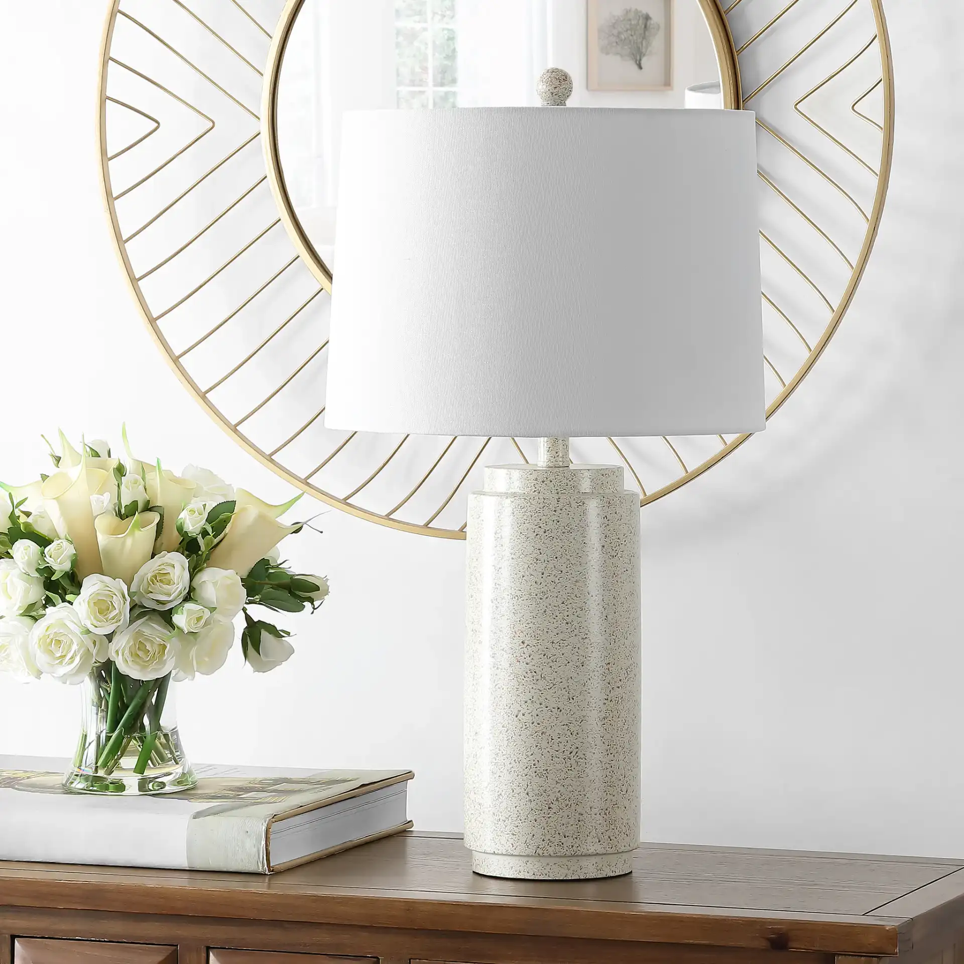 Silla Table Lamp in White / Gray in a styled room