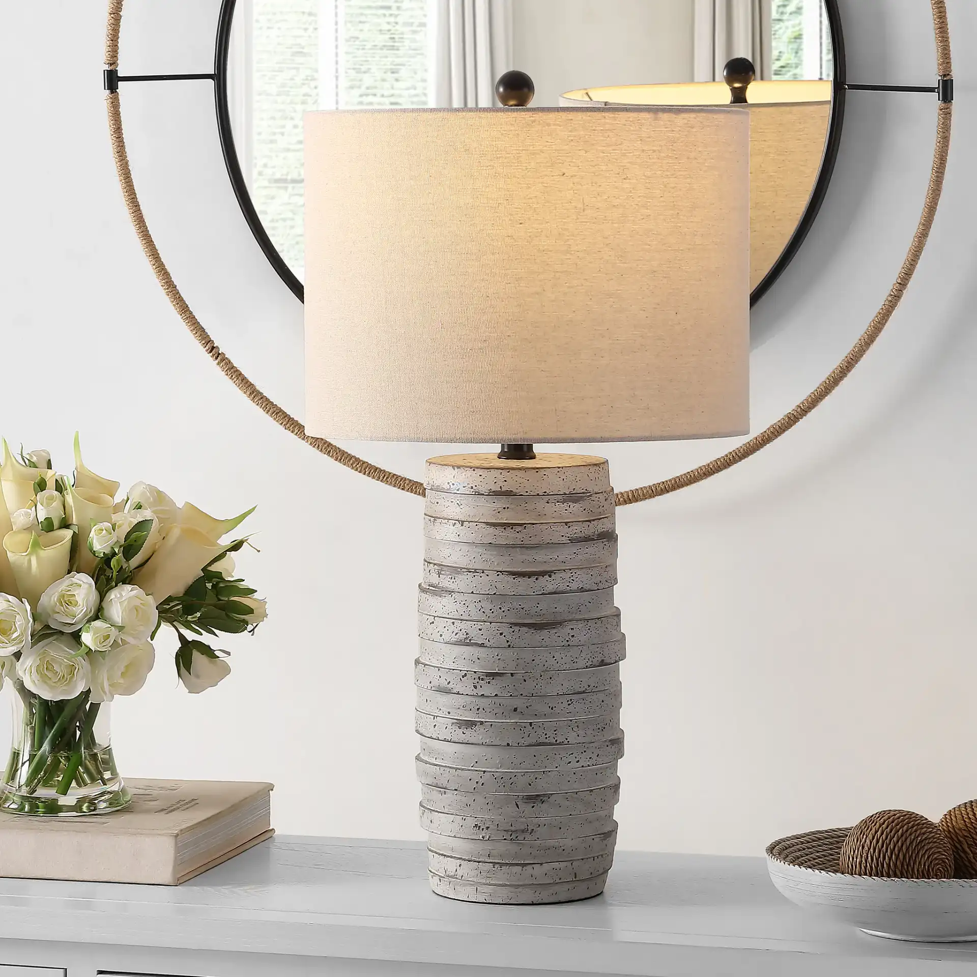 Alron Table Lamp in Antique Gray in a styled room