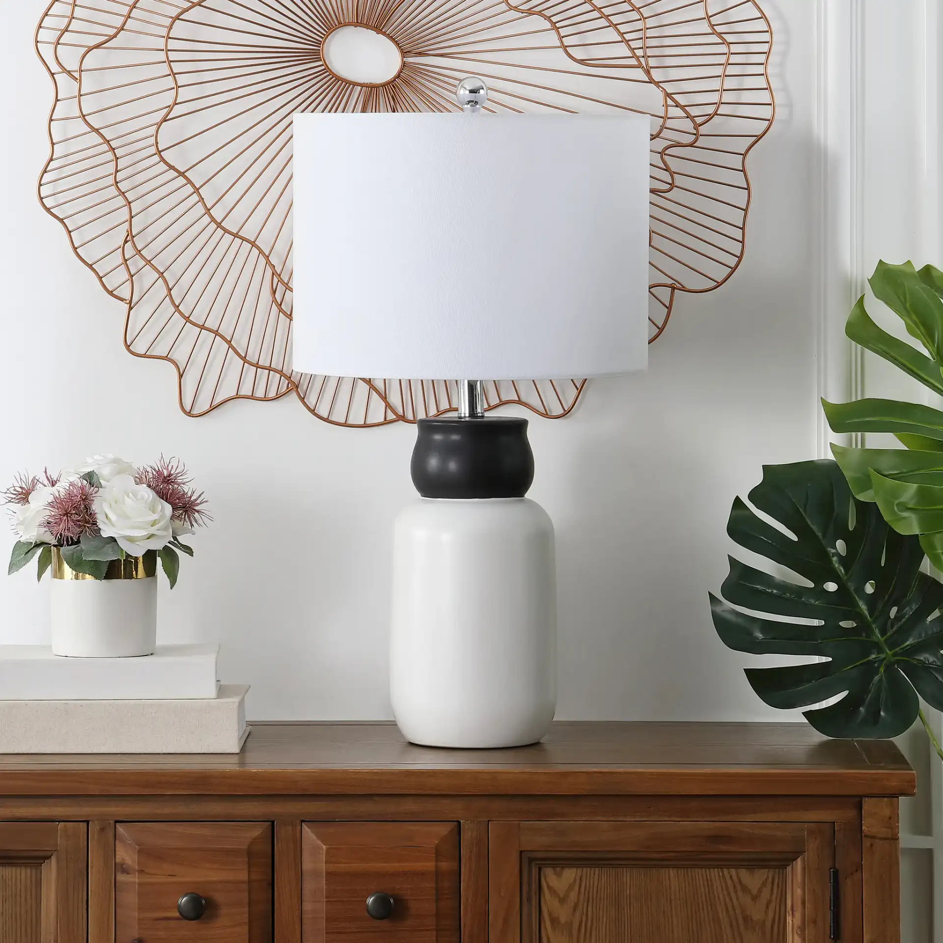 Ventrus Table Lamp in White / Black in a styled room