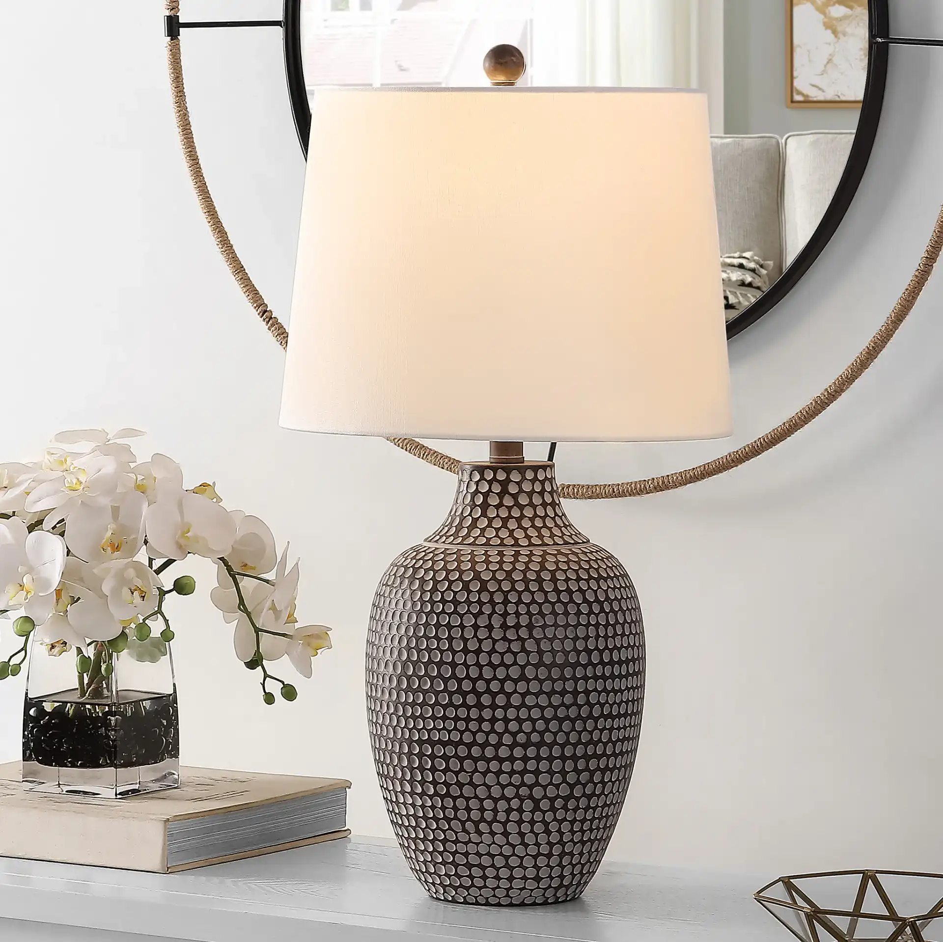 Resler Table Lamp in Brown in a styled room
