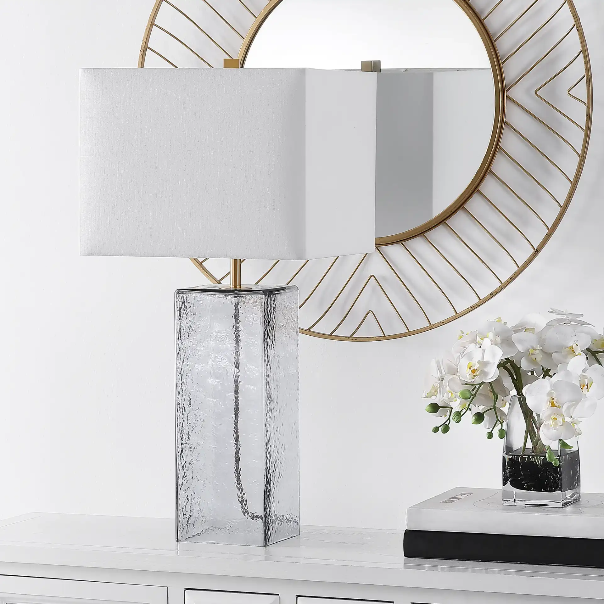 Memris Table Lamp in Gray in a styled room