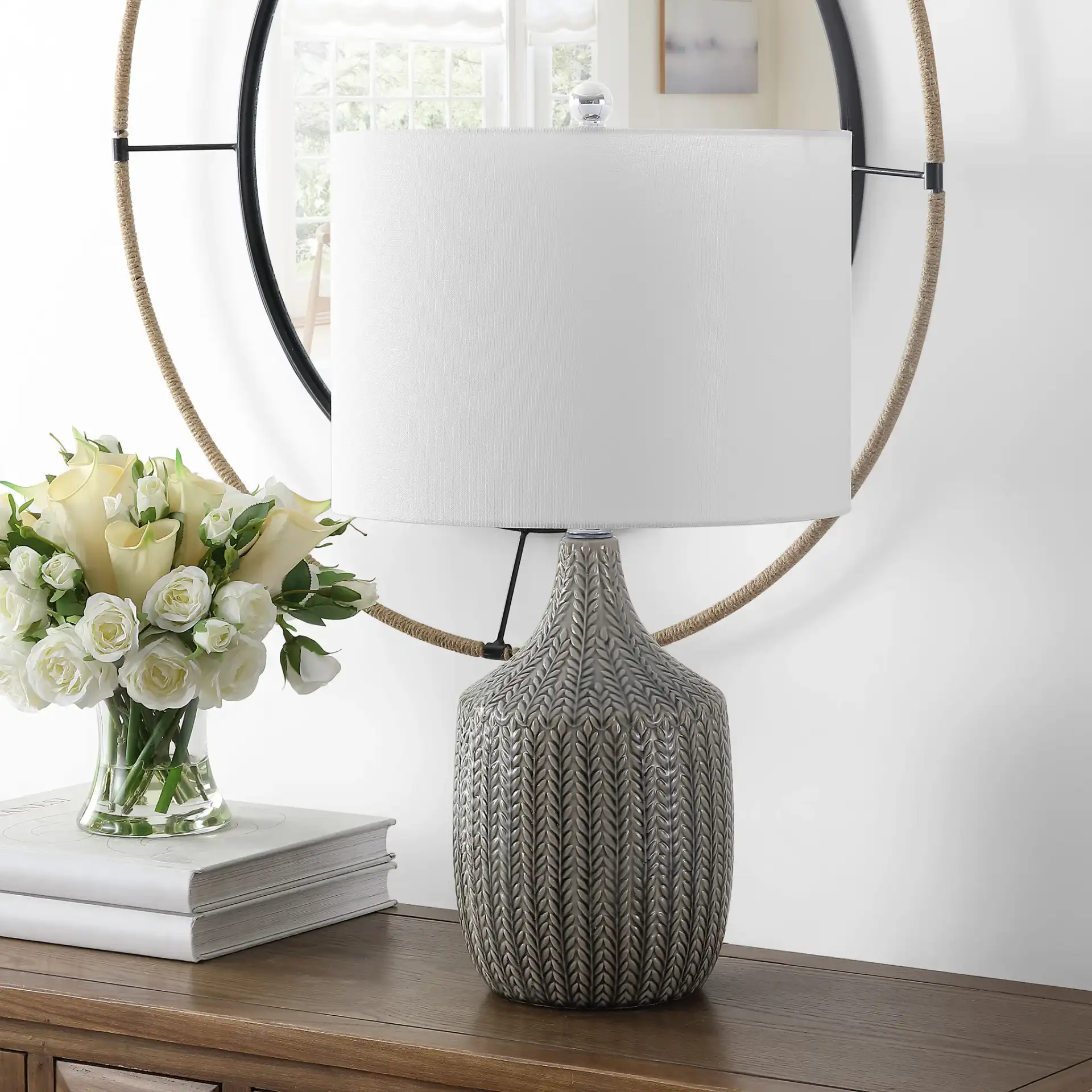 Secia Table Lamp in Gray in a styled room