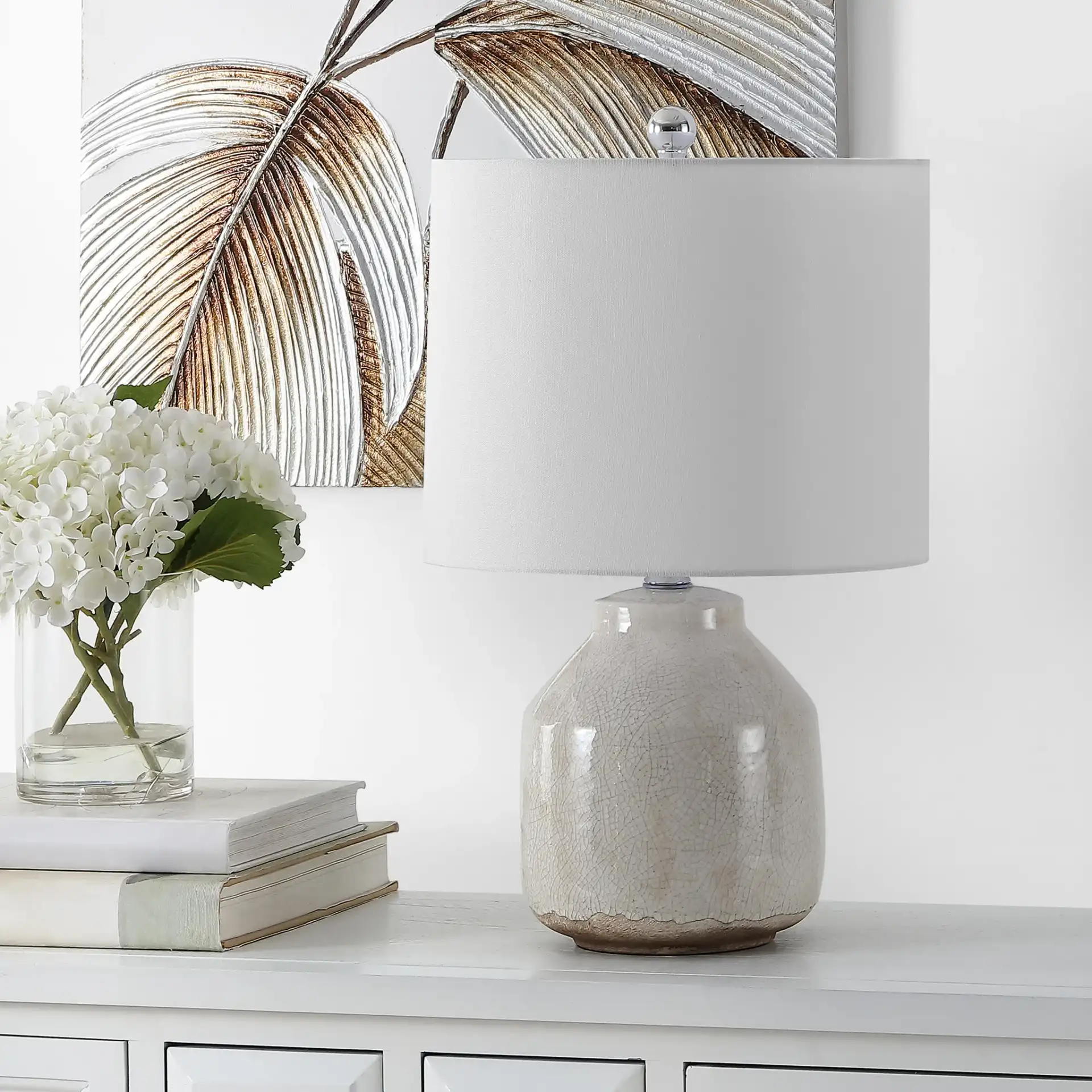 Traken Table Lamp in Antique White in a styled room