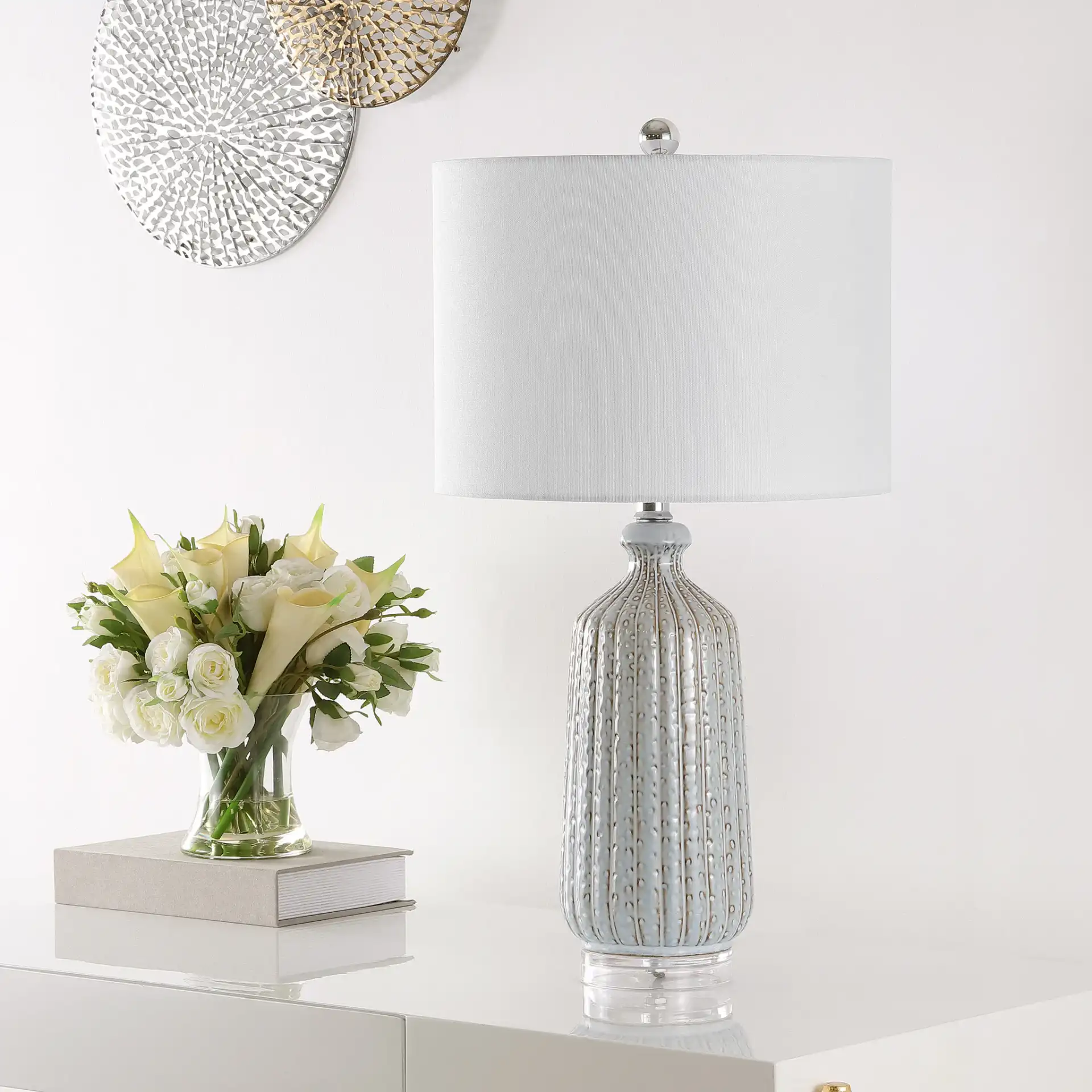 Amberly Table Lamp in Gray in a styled room
