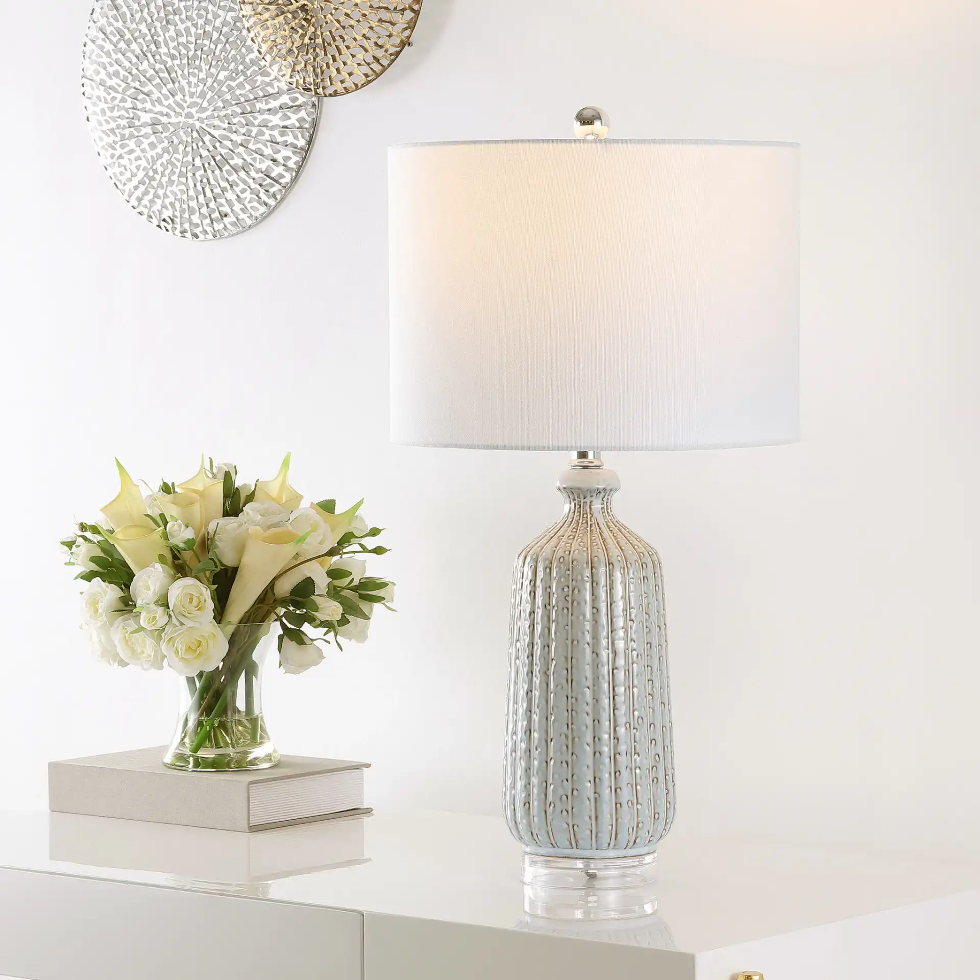 Amberly Table Lamp in Gray in a styled room