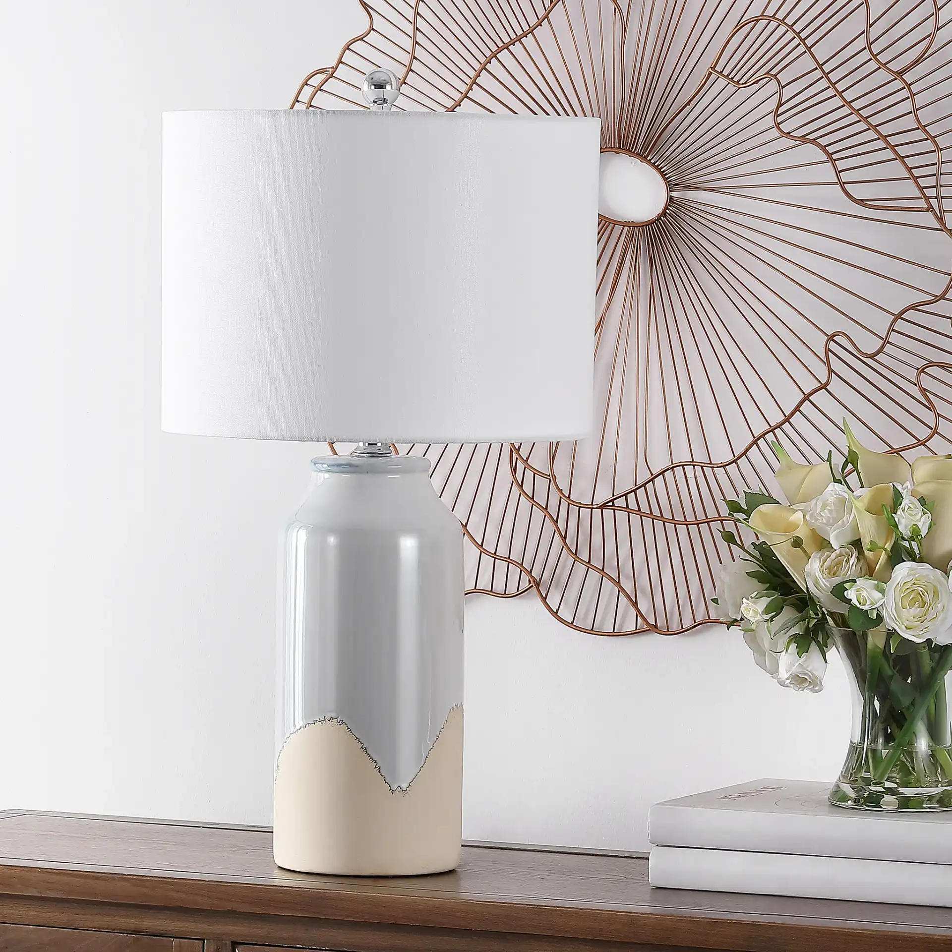 Bevlen Table Lamp in Antique White in a styled room