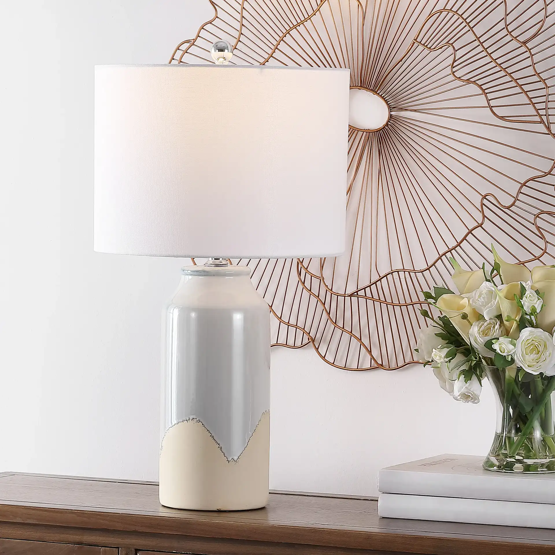 Bevlen Table Lamp in Antique White in a styled room