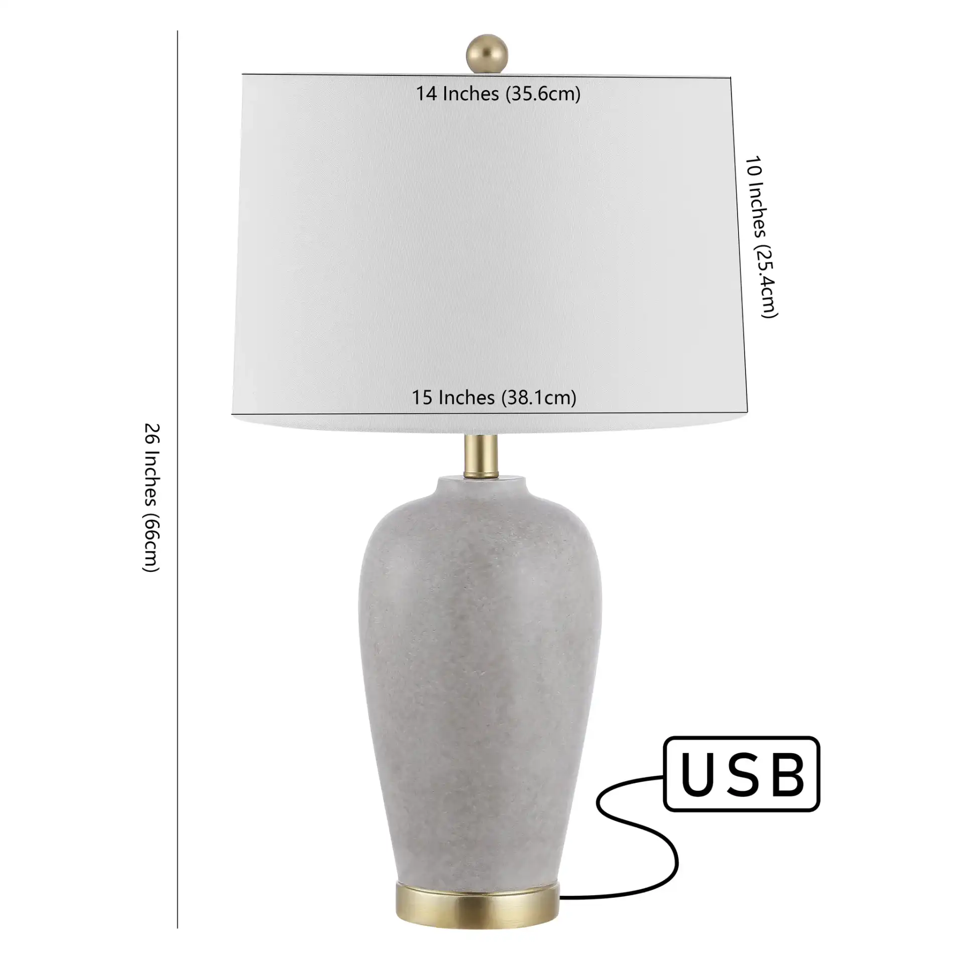 Kline Table Lamp With Usb in Gray, detail view