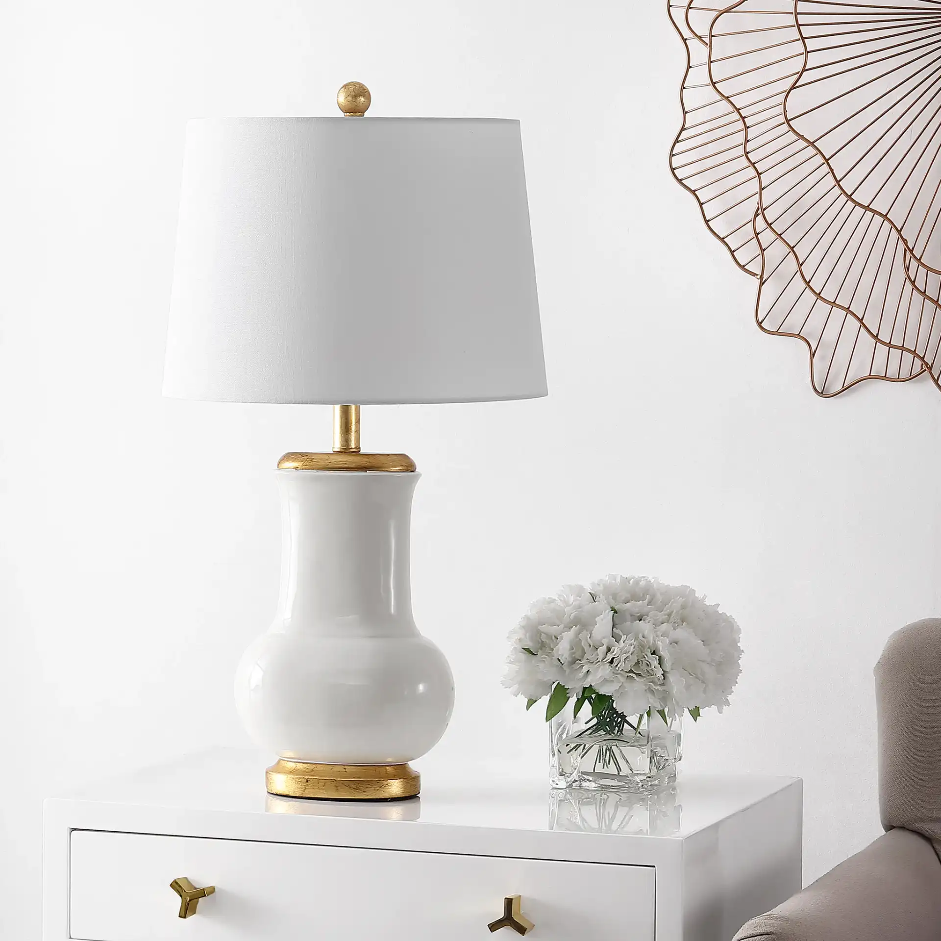 Emberson Table Lamp in Ivory / Gold in a styled room