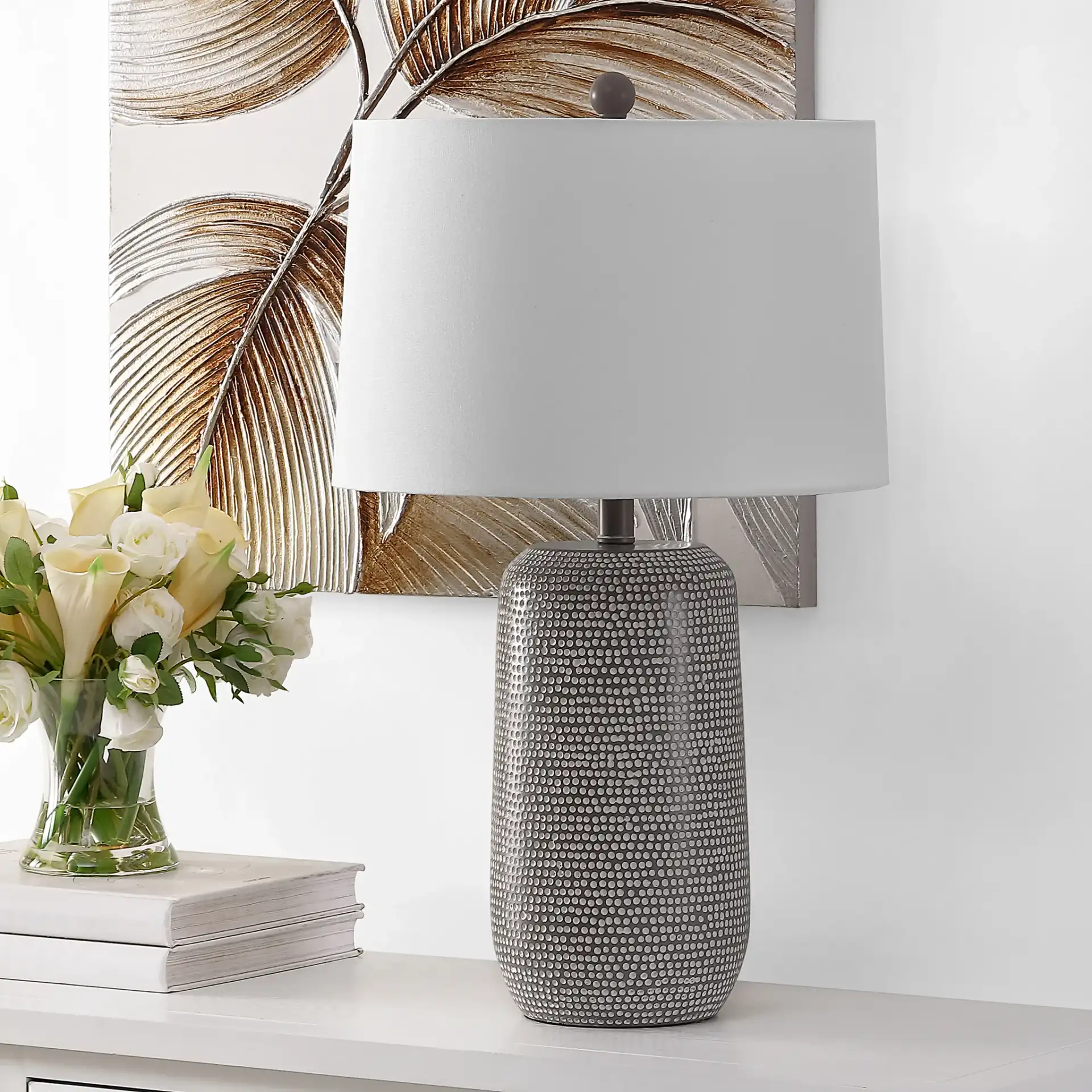 Celvin Table Lamp in Gray / White in a styled room