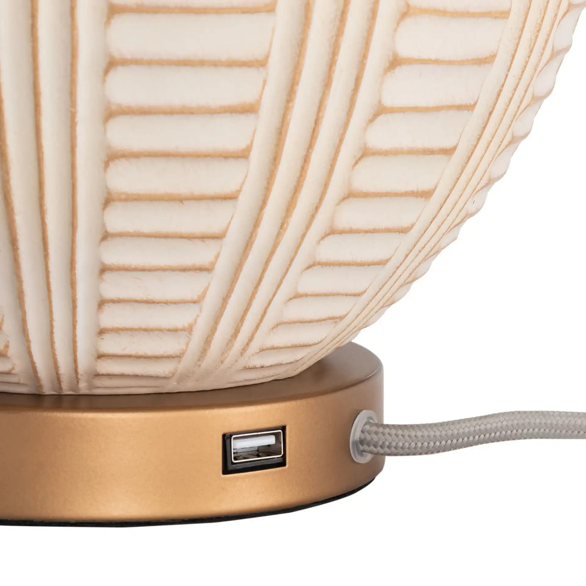 Marrla Table Lamp With Usb in Cream / Rose Gold in a styled room