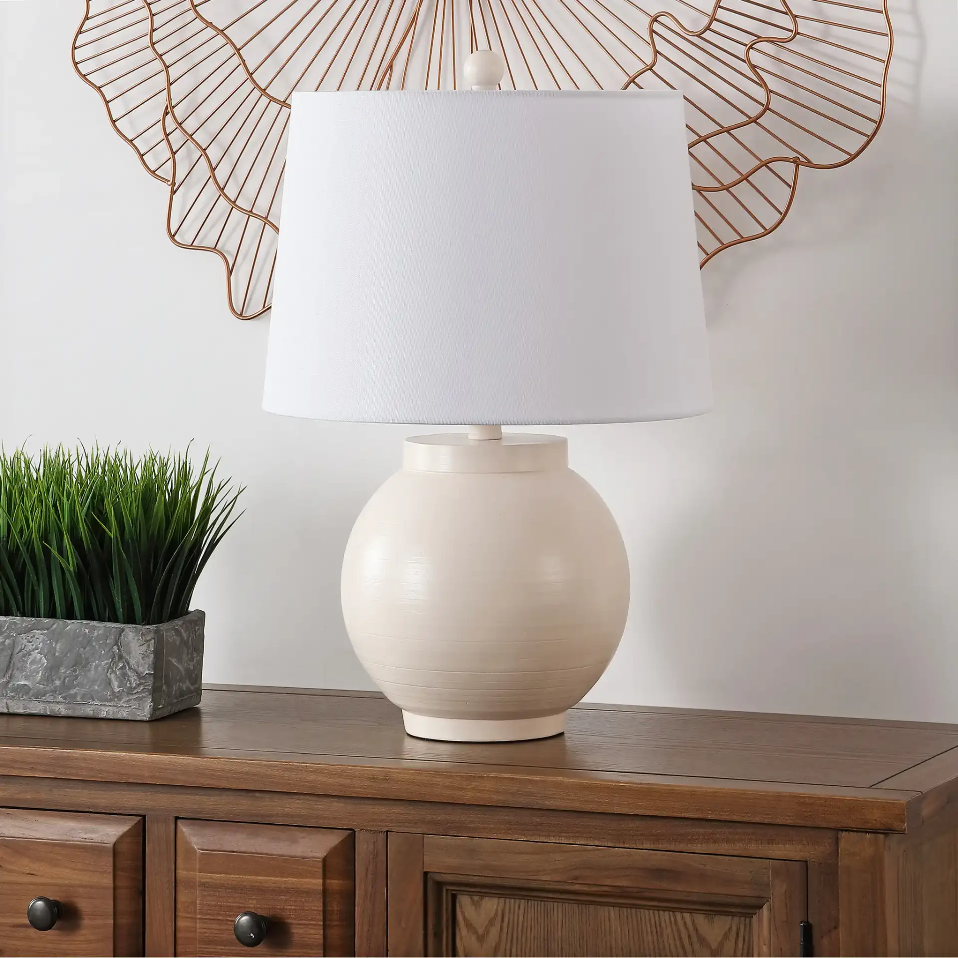 Lemeni Table Lamp in Cream in a styled room